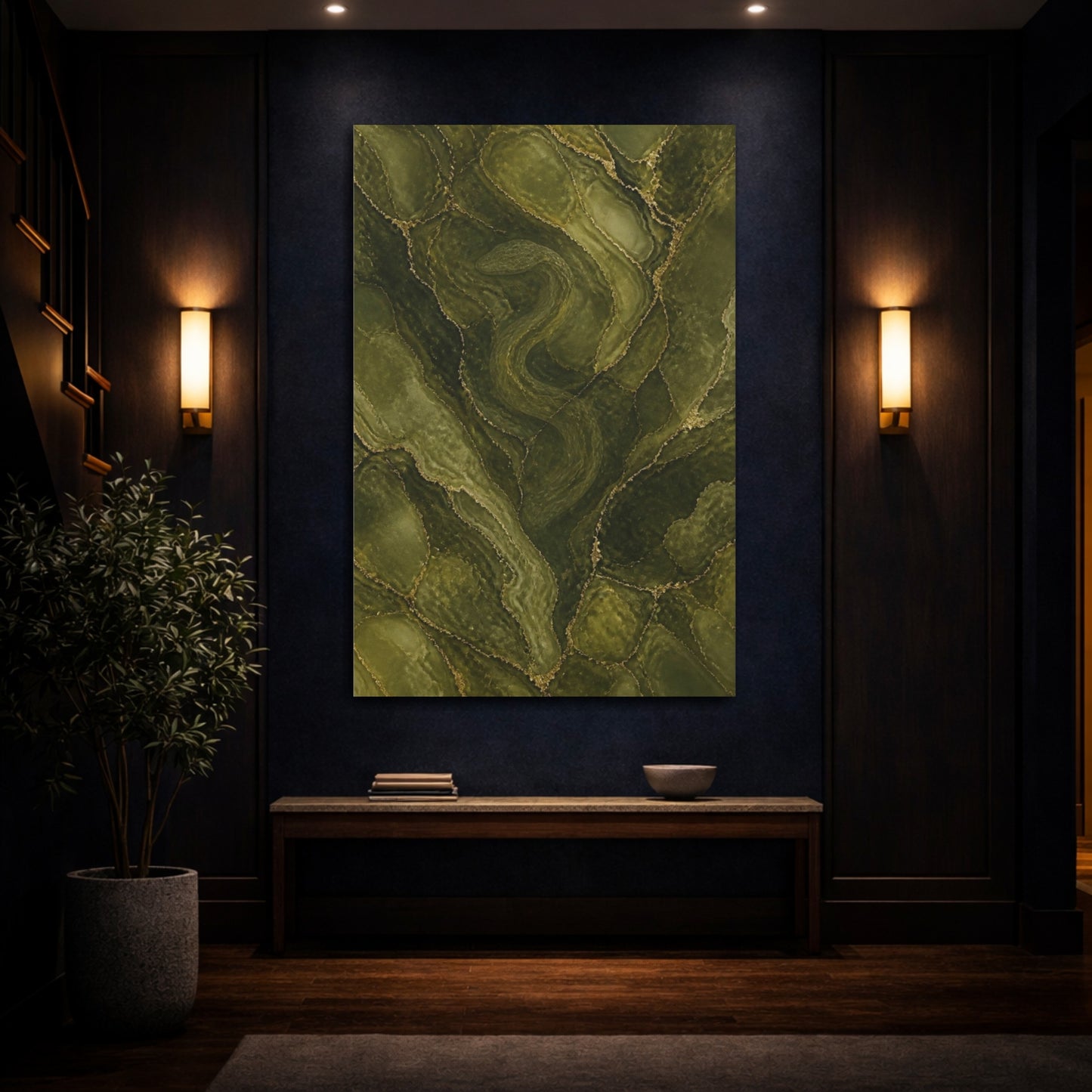 Mockup 4. Hidden Olive Serpent shown as canvas print