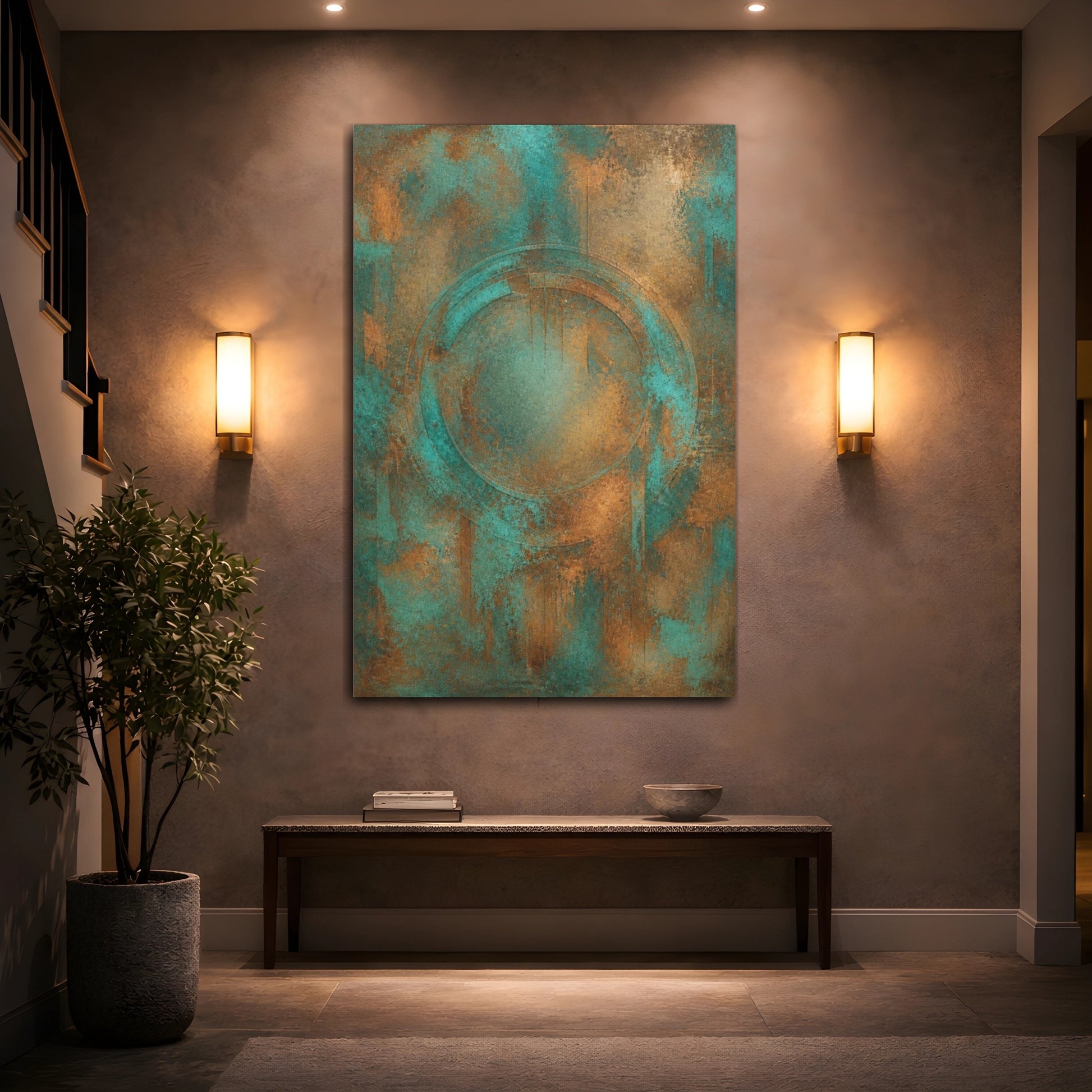 Mockup 2. Hidden Oxidized Circle shown as canvas print