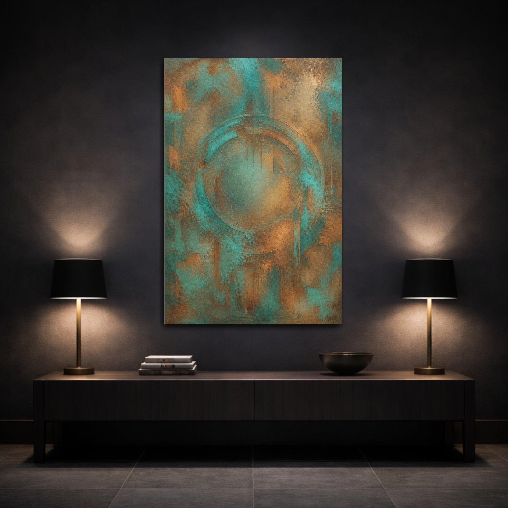 Mockup 3. Hidden Oxidized Circle shown as canvas print