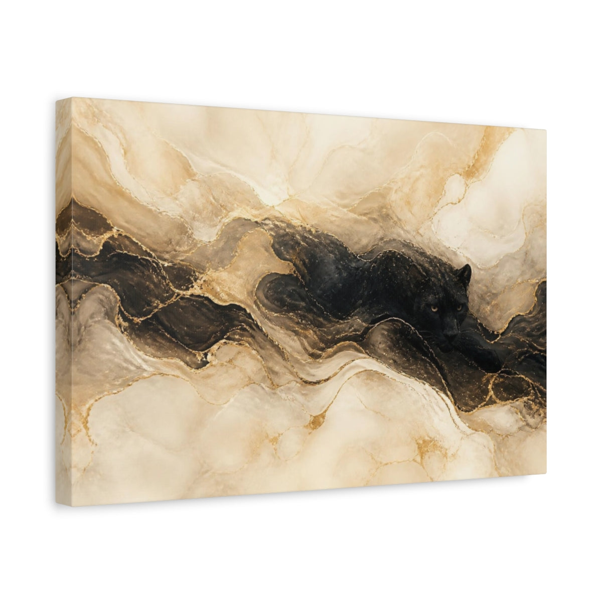 Side Mockup 4. Hidden Panther Gold Marble shown as canvas print