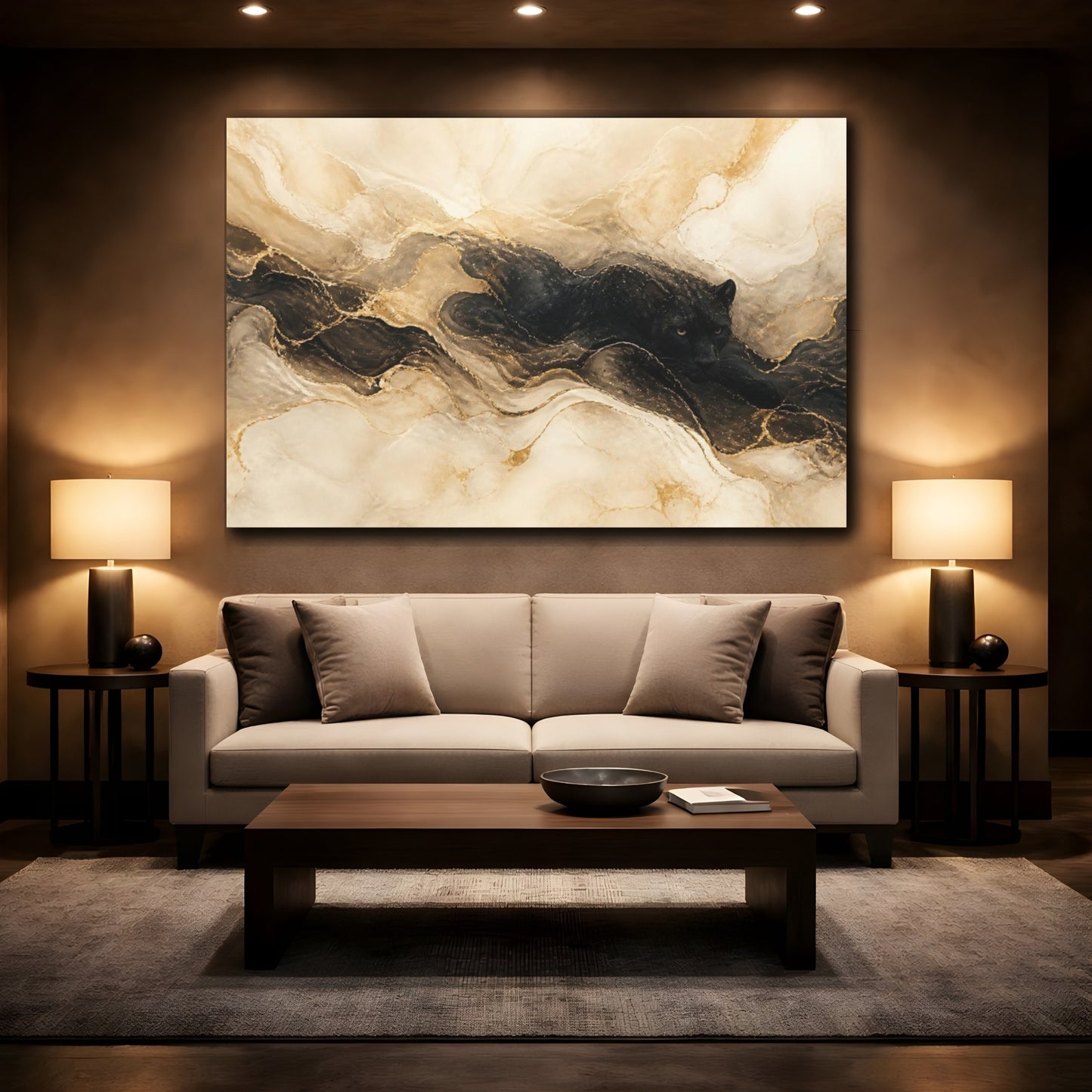 Mockup 2. Hidden Panther Gold Marble shown as canvas print