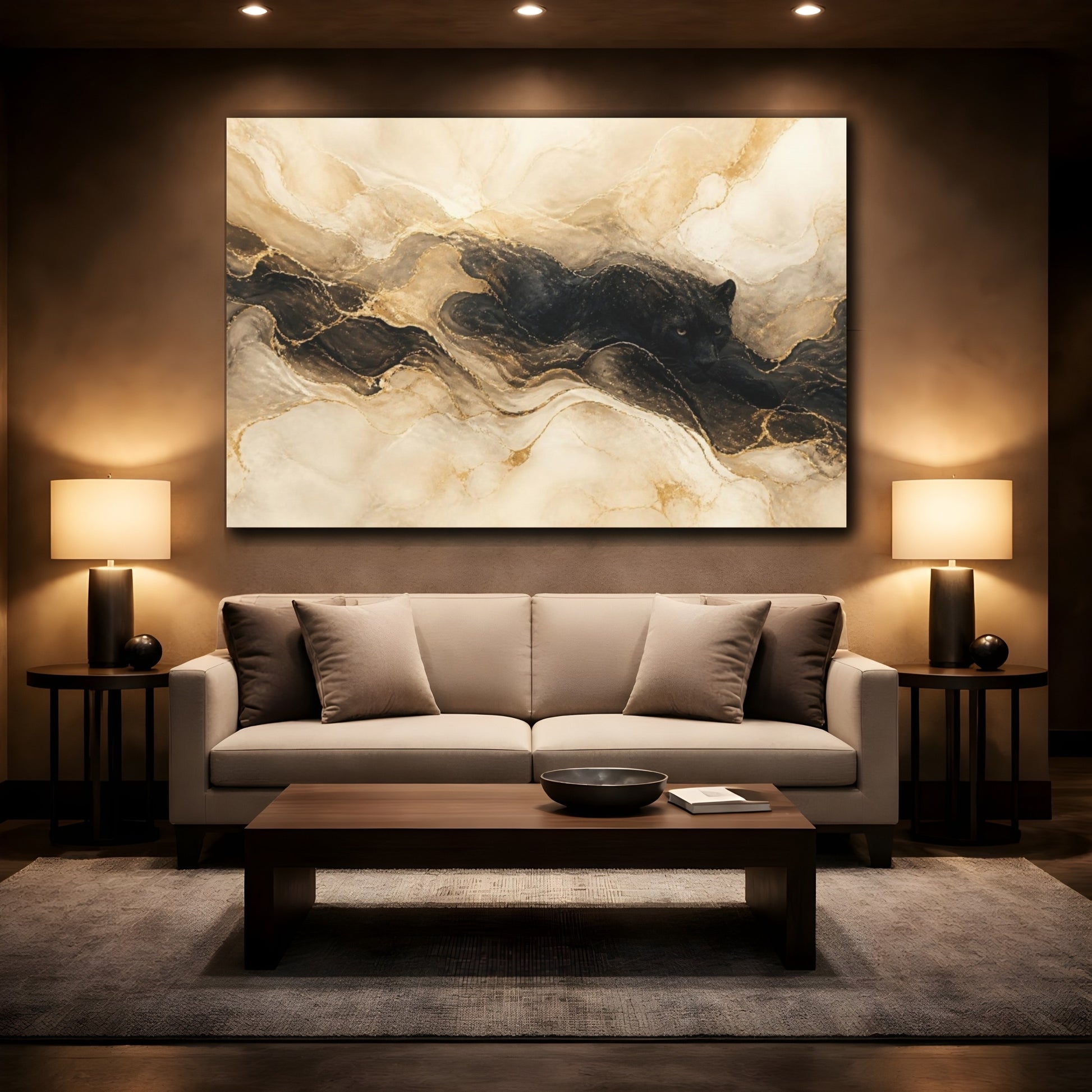 Mockup 2. Hidden Panther Gold Marble shown as canvas print