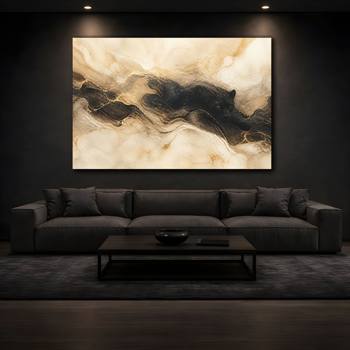 Mockup 3. Hidden Panther Gold Marble shown as canvas print
