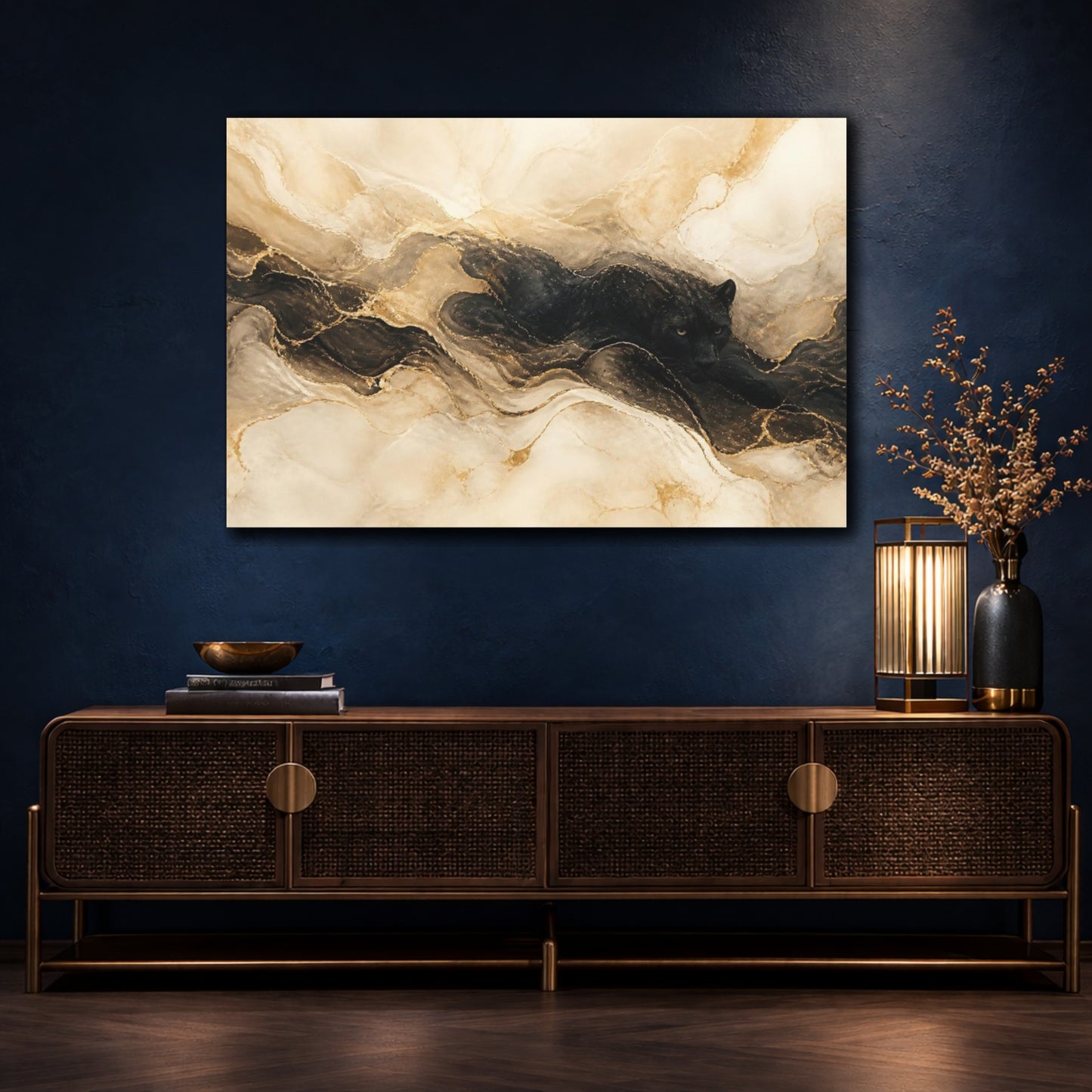 Mockup 4. Hidden Panther Gold Marble shown as canvas print