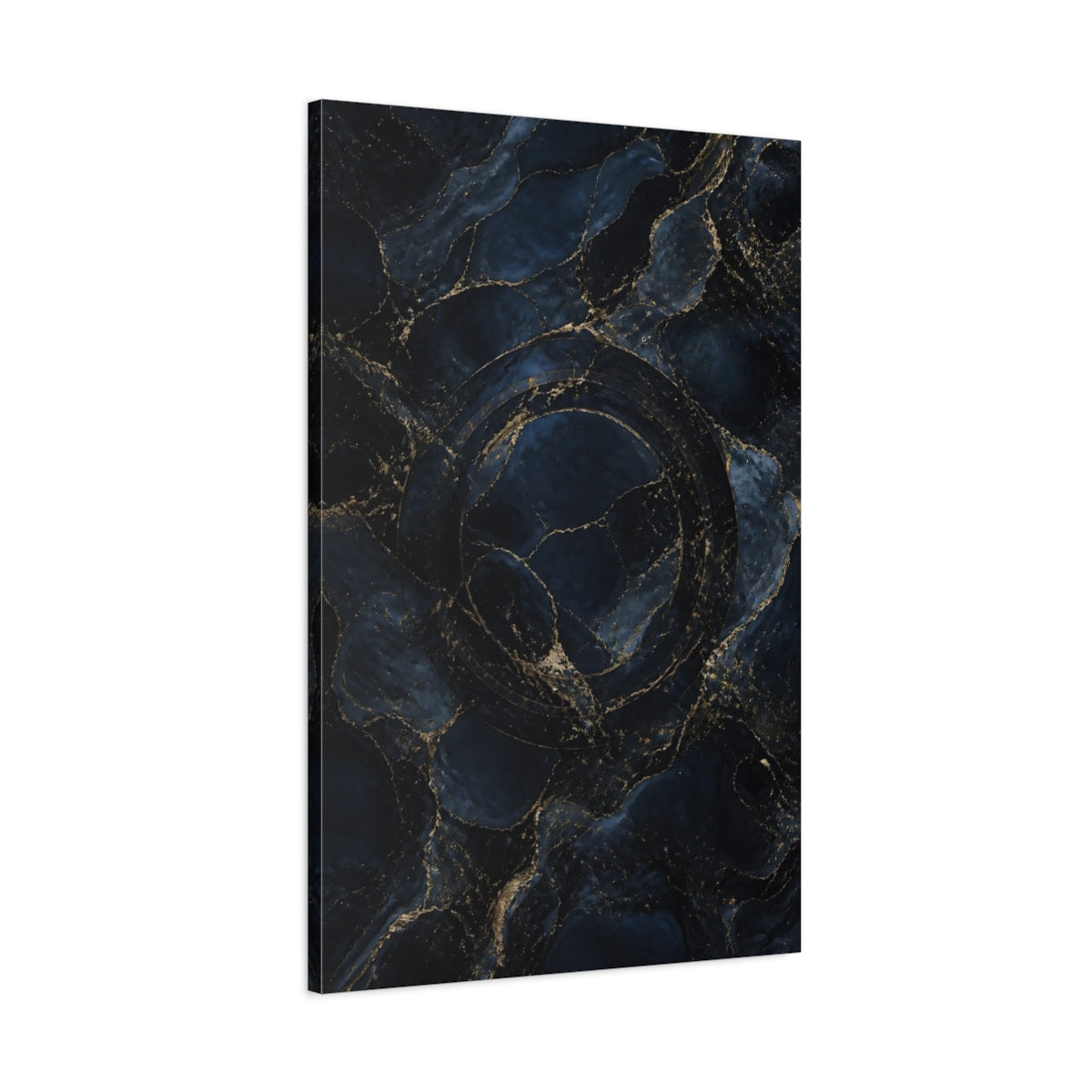 Main Mockup. Hidden Ring Navy Marble shown as canvas print