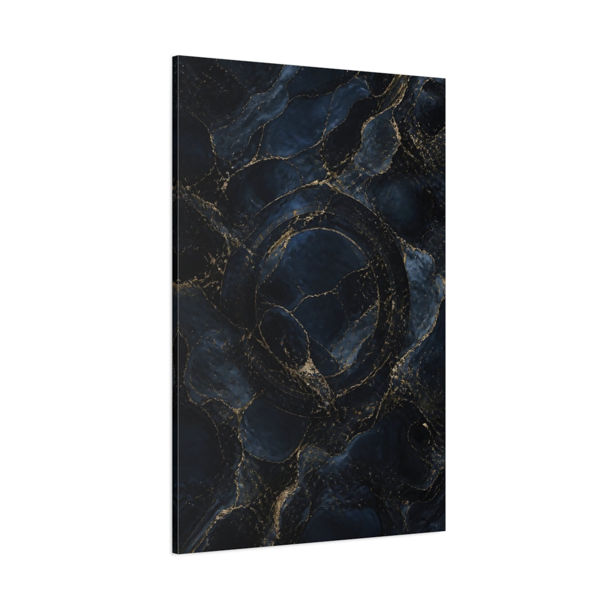 Side Mockup 1. Hidden Ring Navy Marble shown as canvas print