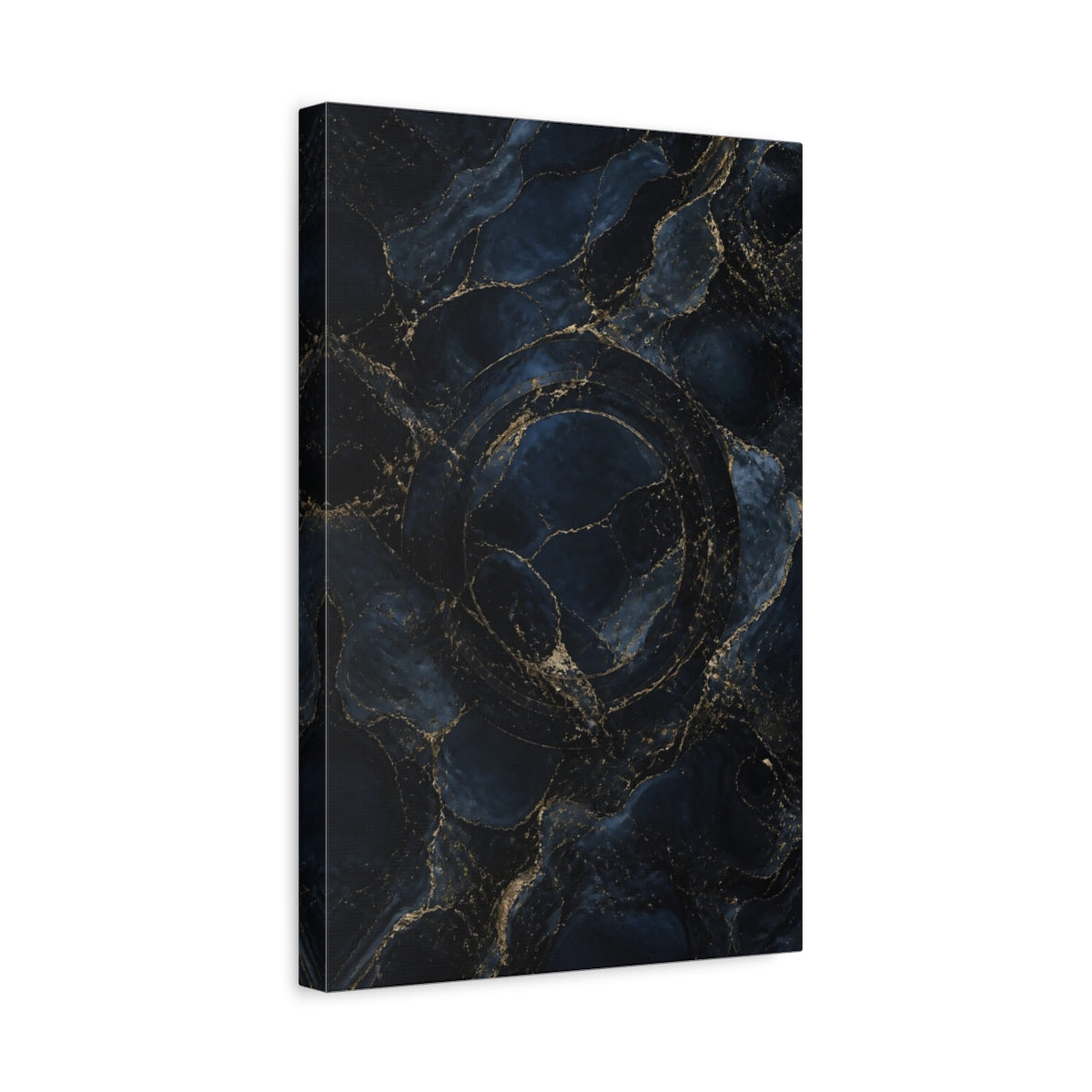 Side Mockup 4. Hidden Ring Navy Marble shown as canvas print