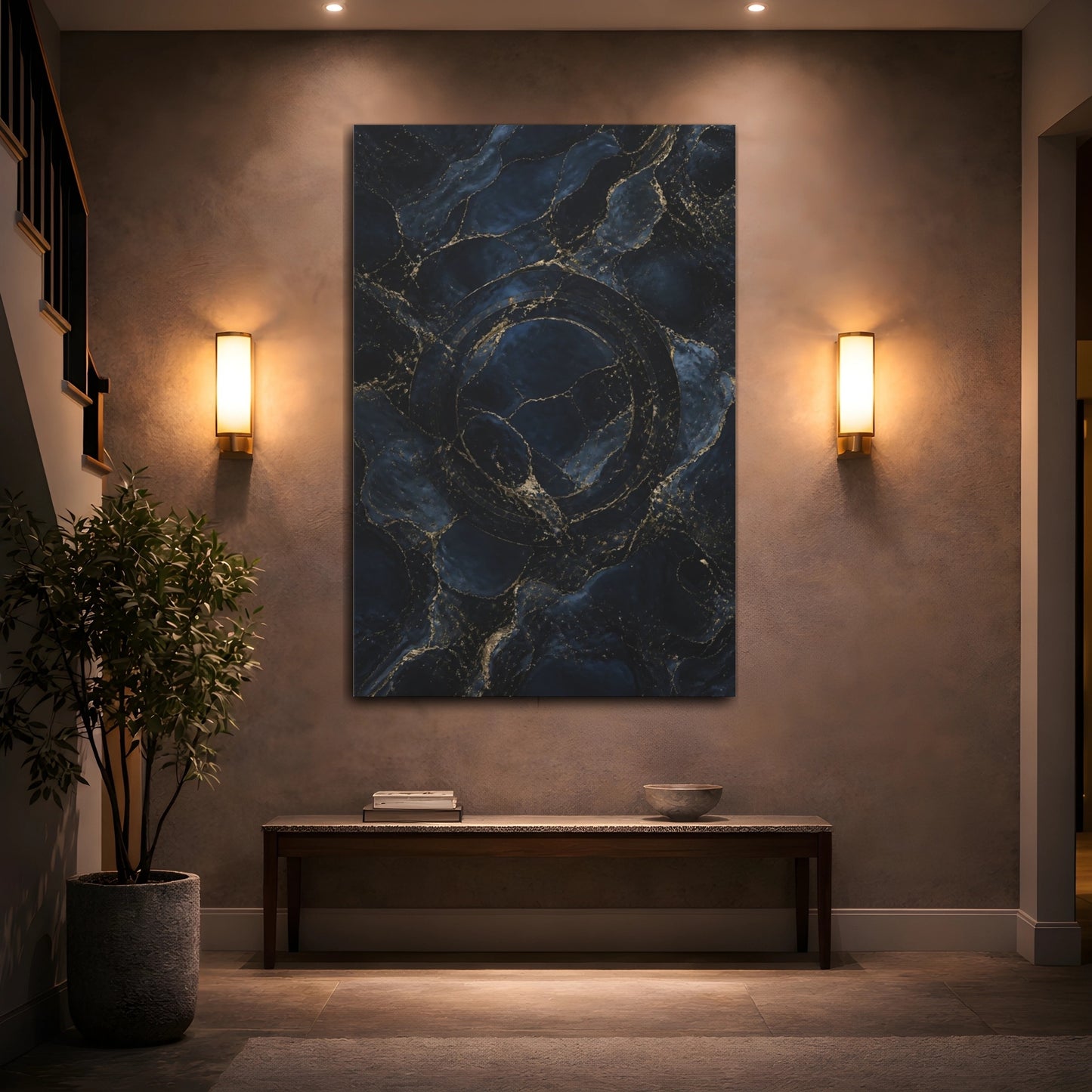 Mockup 2. Hidden Ring Navy Marble shown as canvas print