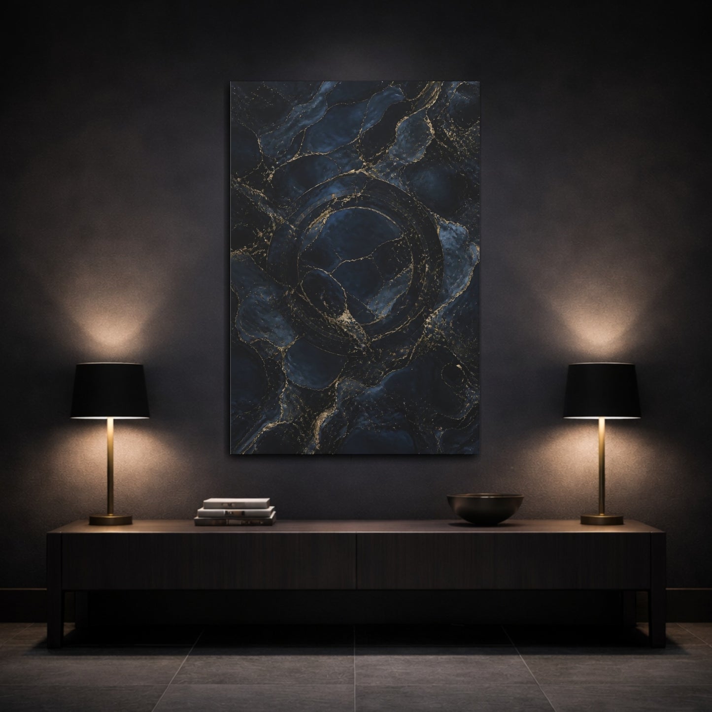 Mockup 3. Hidden Ring Navy Marble shown as canvas print
