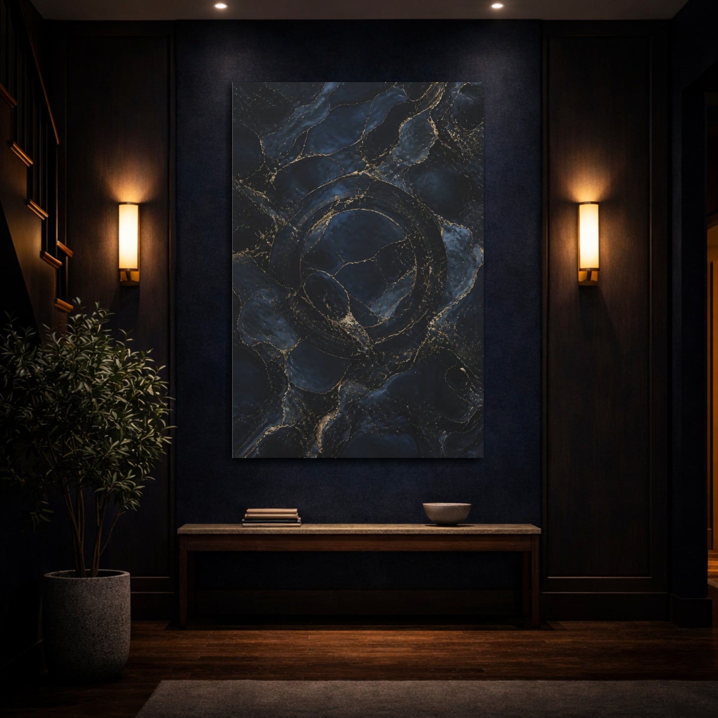 Mockup 4. Hidden Ring Navy Marble shown as canvas print