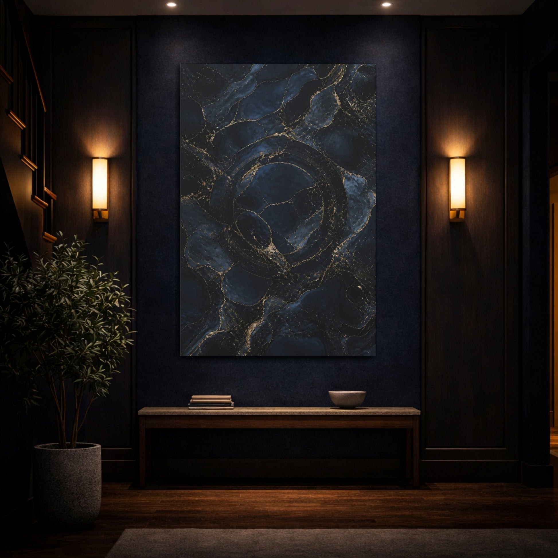 Mockup 4. Hidden Ring Navy Marble shown as canvas print