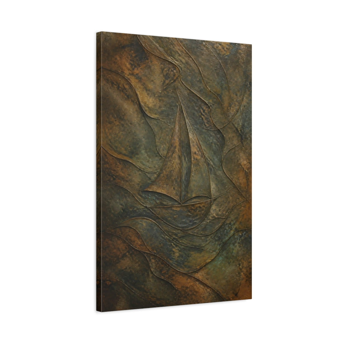 Side Mockup 2. Hidden Sailboat Relief shown as canvas print