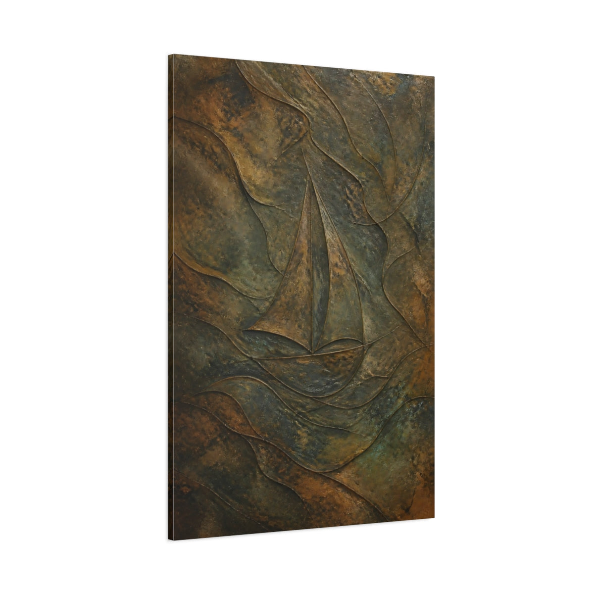 Side Mockup 1. Hidden Sailboat Relief shown as canvas print