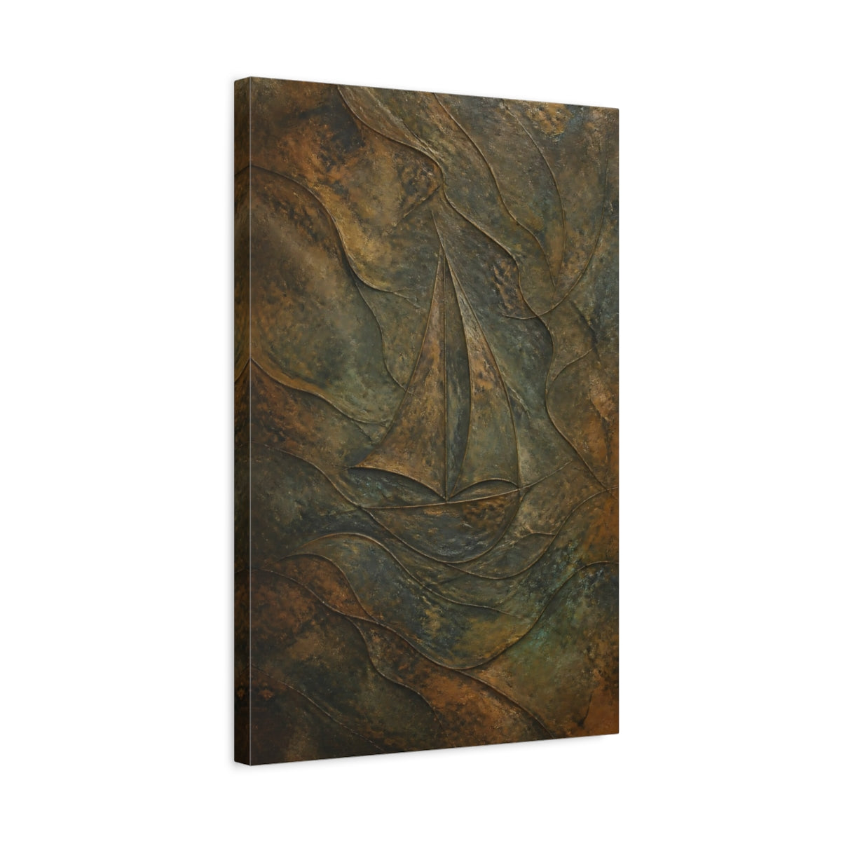 Side Mockup 3. Hidden Sailboat Relief shown as canvas print