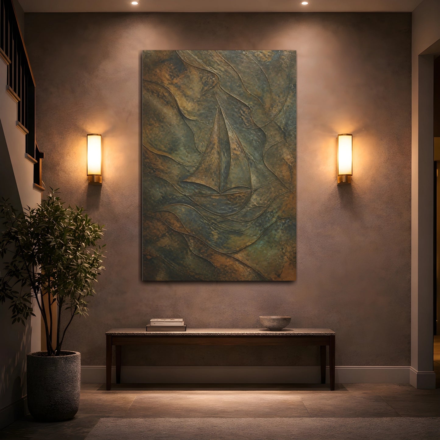 Mockup 2. Hidden Sailboat Relief shown as canvas print