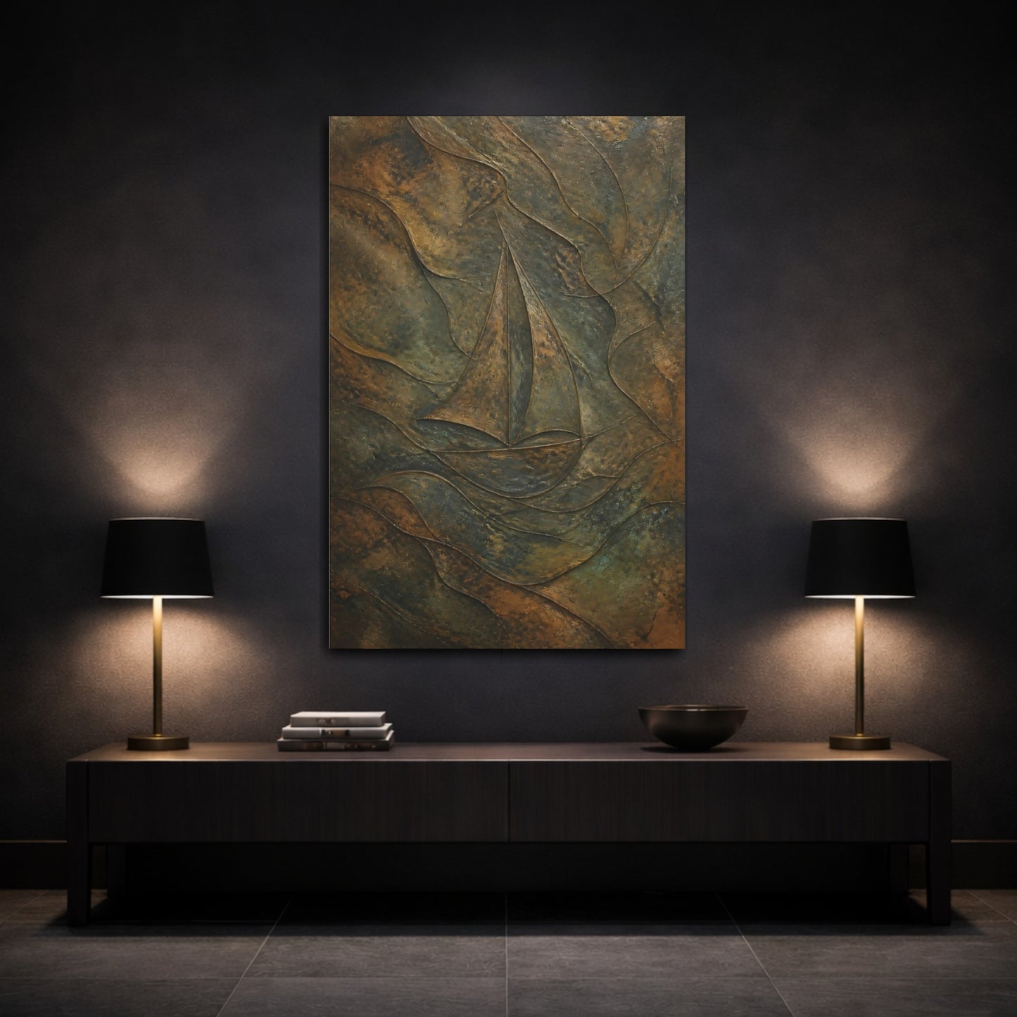 Mockup 3. Hidden Sailboat Relief shown as canvas print