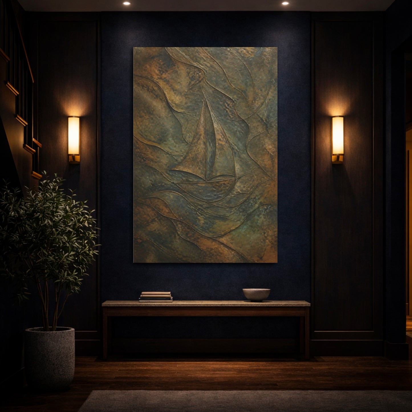 Mockup 4. Hidden Sailboat Relief shown as canvas print