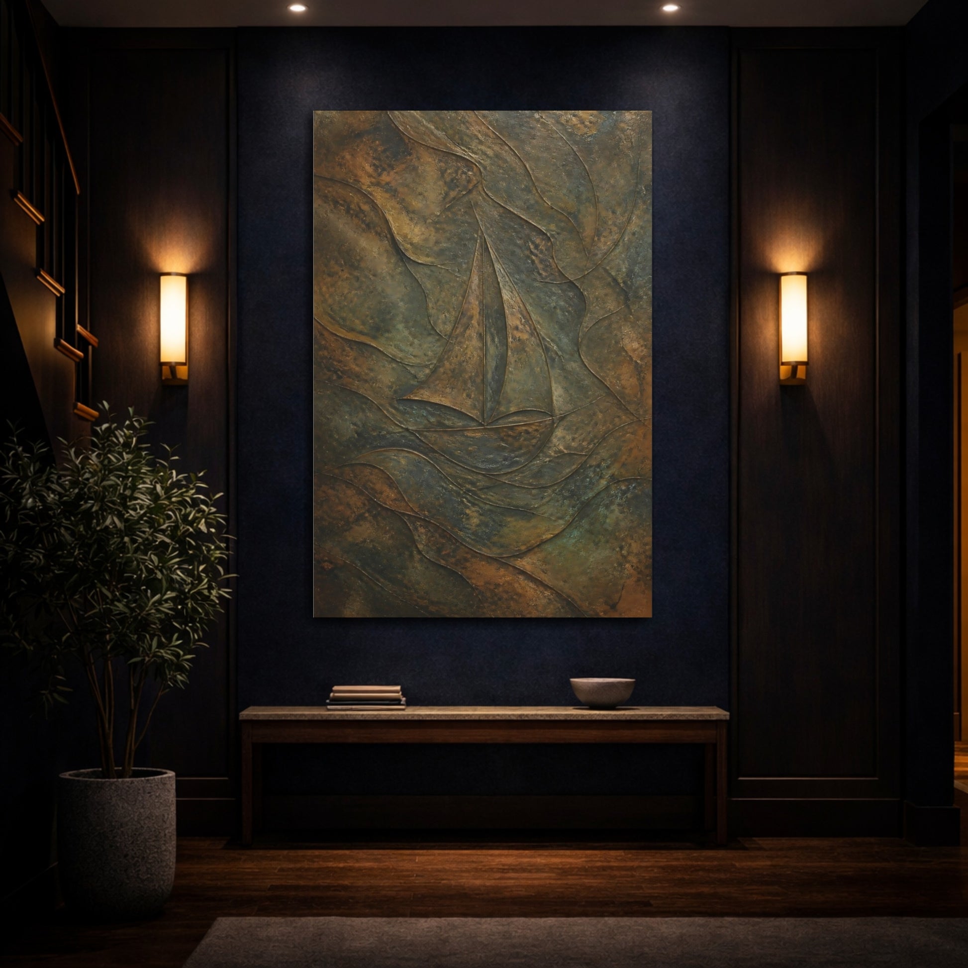 Mockup 4. Hidden Sailboat Relief shown as canvas print