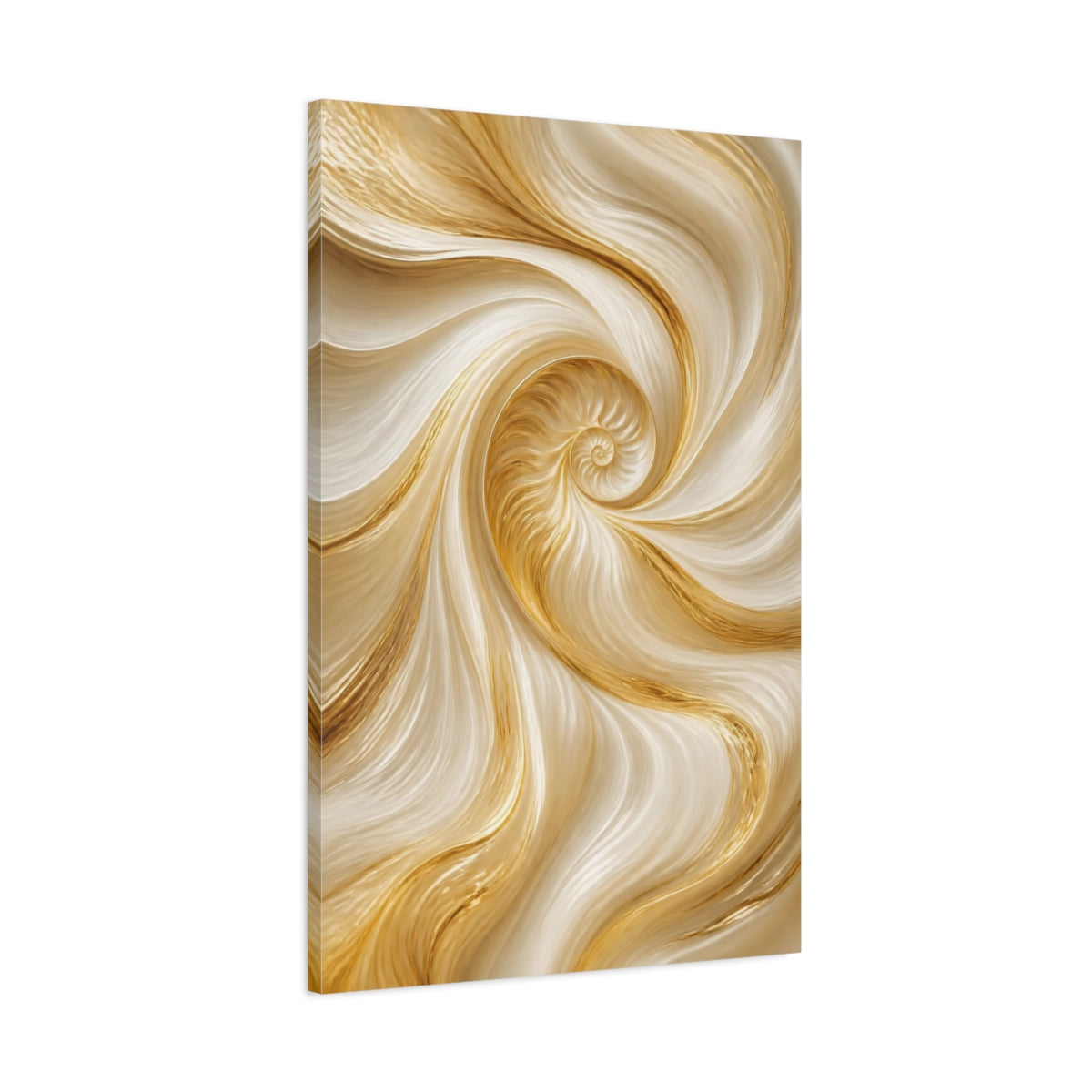 Main Mockup. Hidden Shell Gold Spiral shown as canvas print