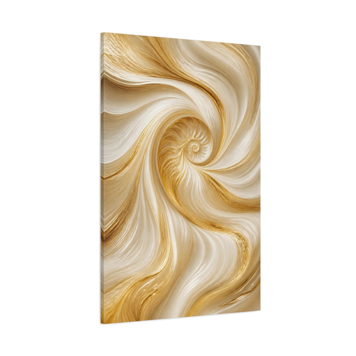 Side Mockup 1. Hidden Shell Gold Spiral shown as canvas print