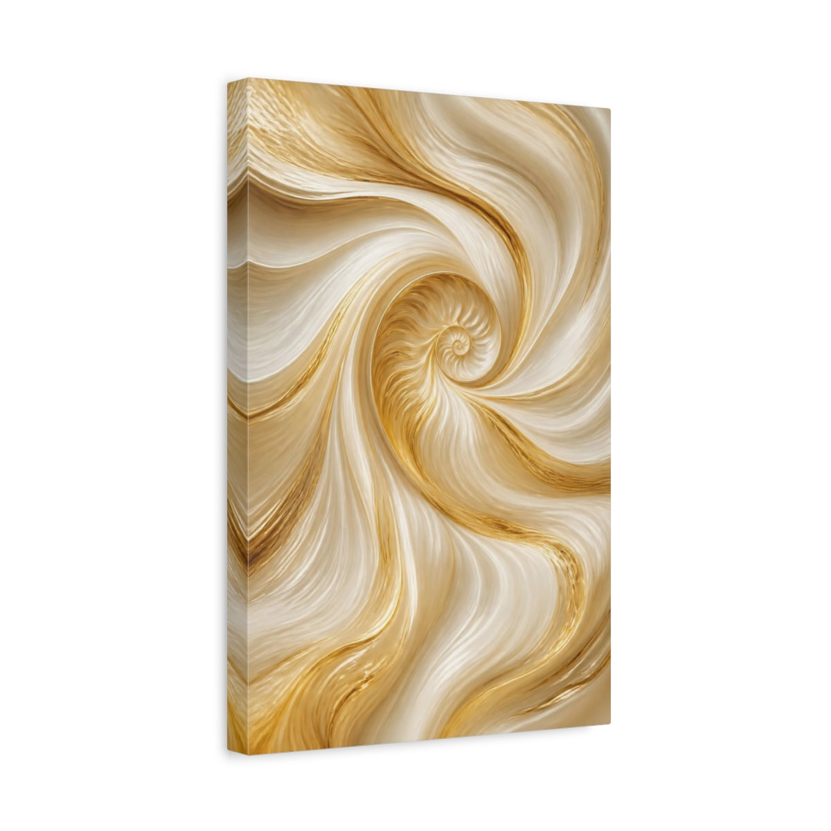 Side Mockup 4. Hidden Shell Gold Spiral shown as canvas print