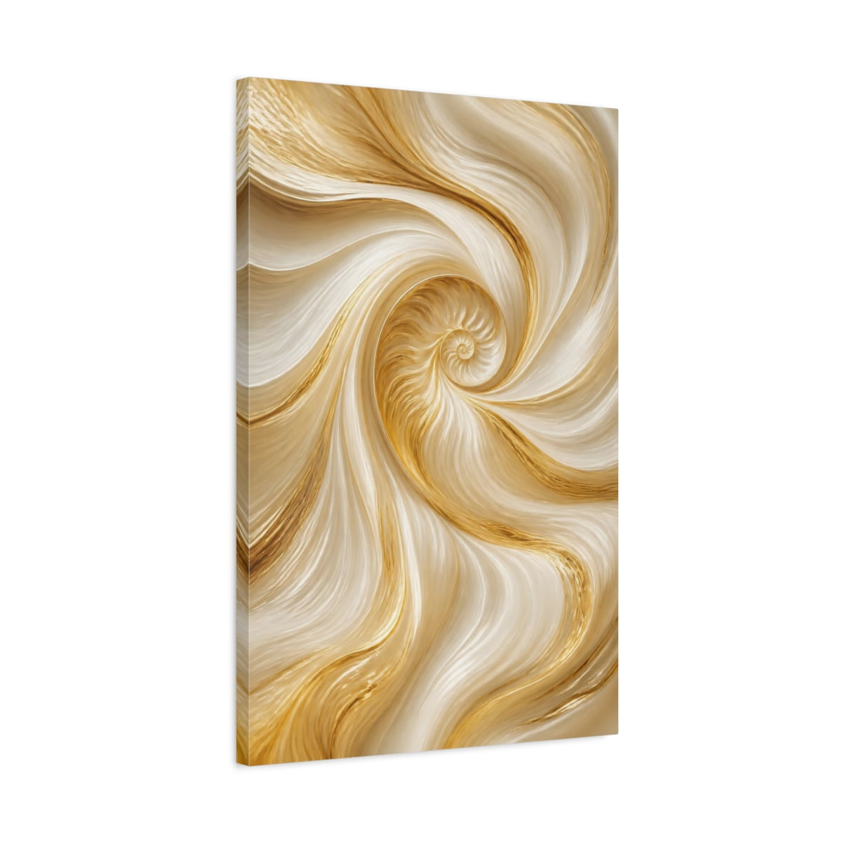 Side Mockup 2. Hidden Shell Gold Spiral shown as canvas print