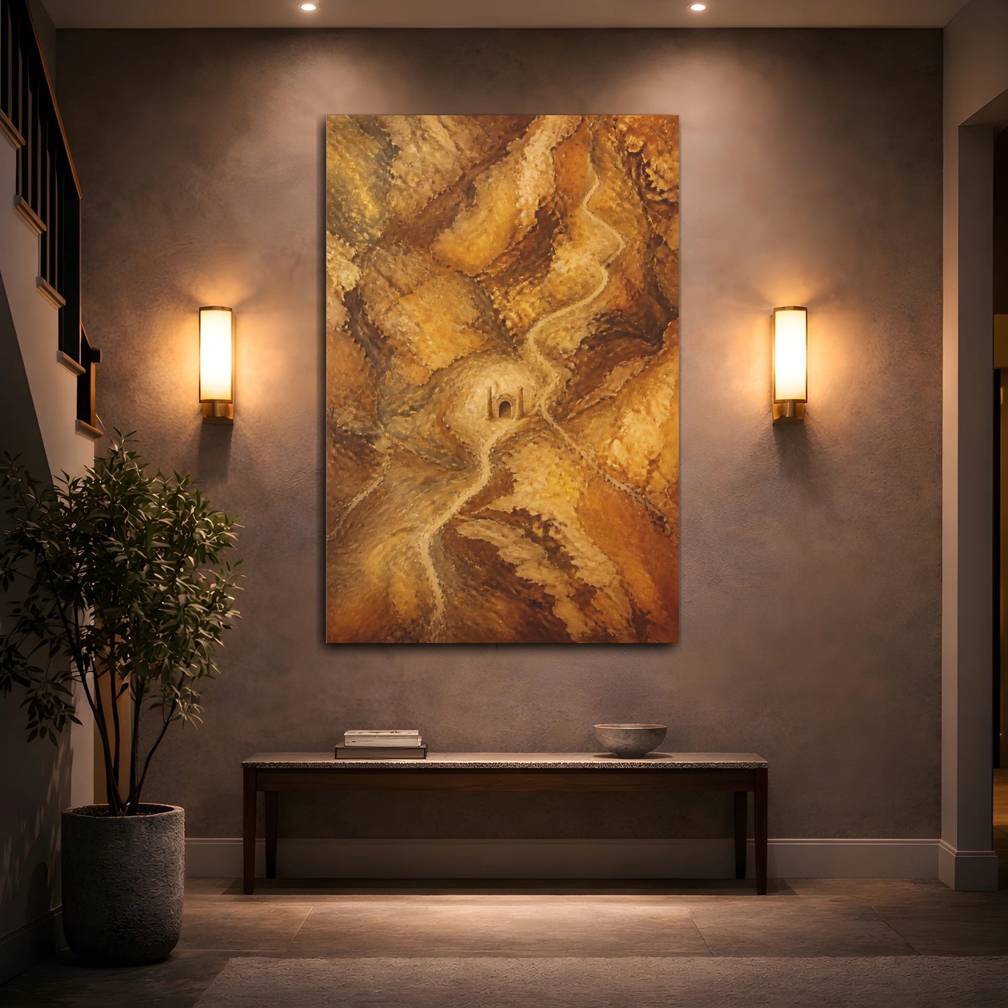 Mockup 2. Hidden Stone Gate Abstract shown as canvas print