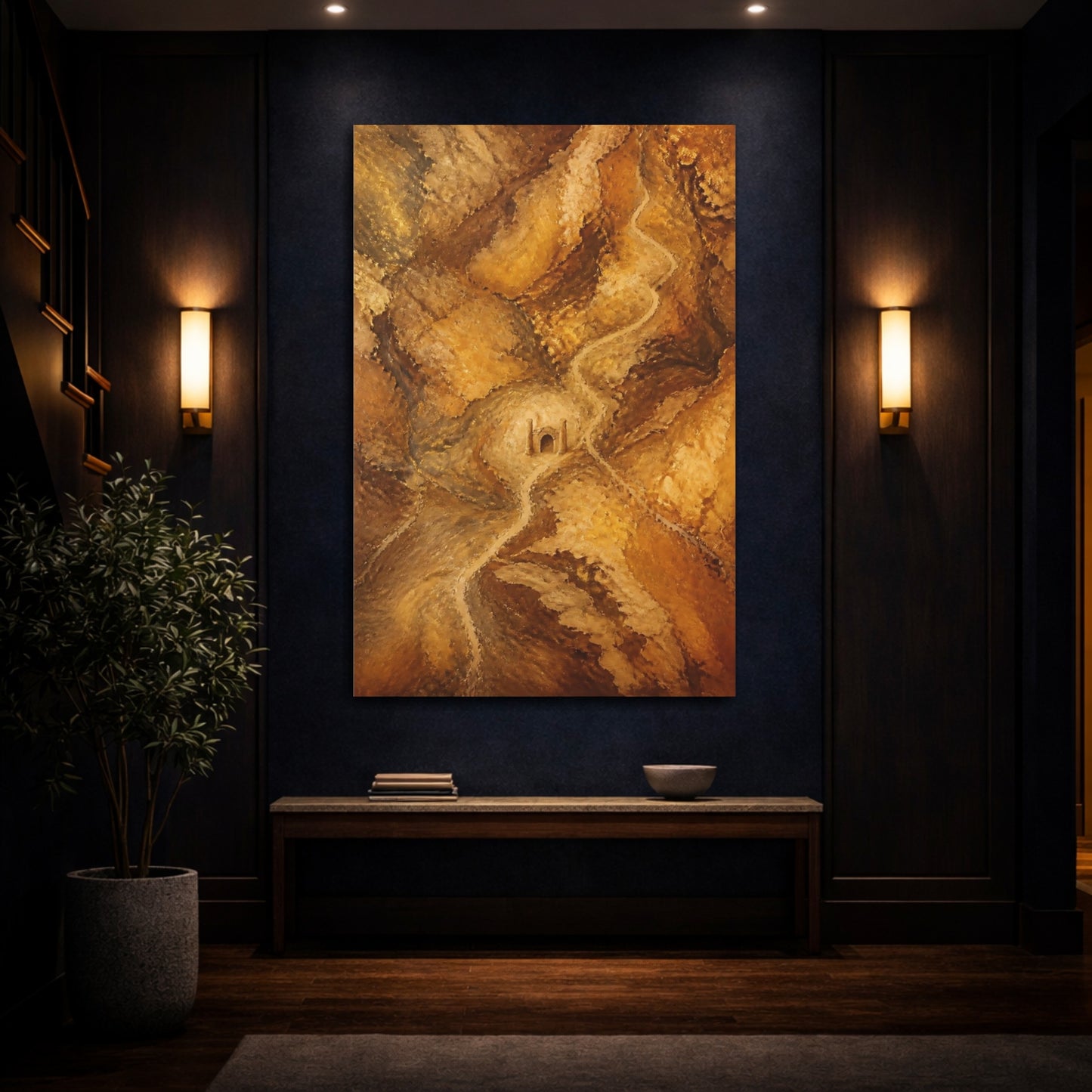 Mockup 4. Hidden Stone Gate Abstract shown as canvas print