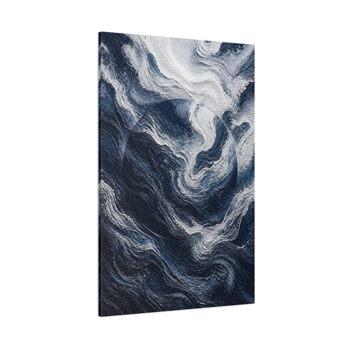 Side Mockup 1. Hidden Wave Circle shown as canvas print