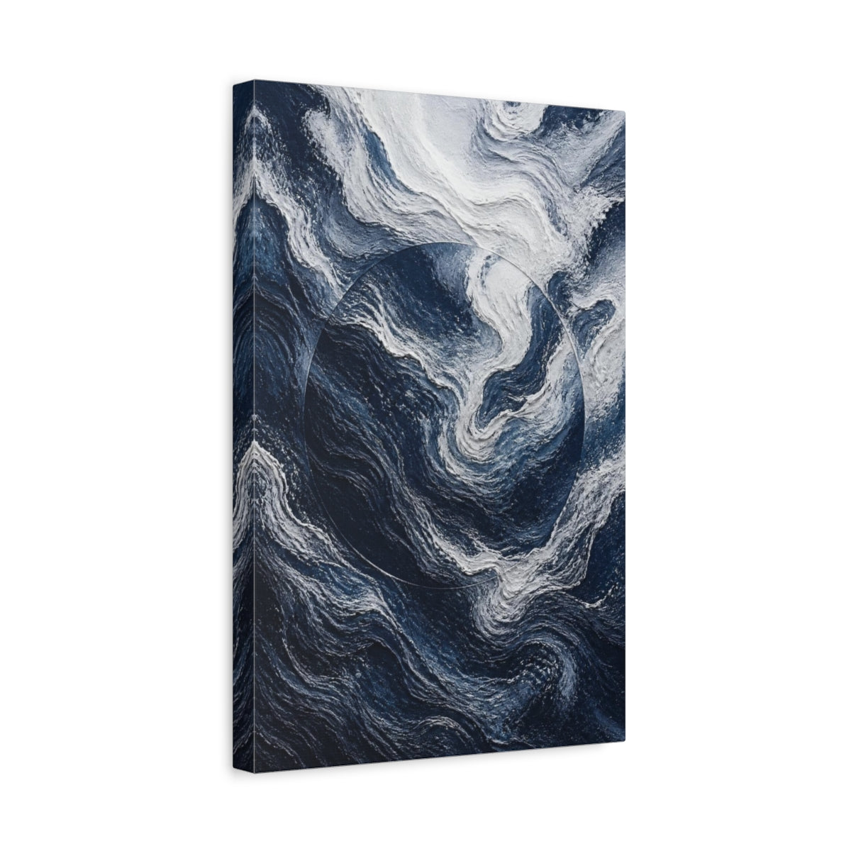 Side Mockup 4. Hidden Wave Circle shown as canvas print