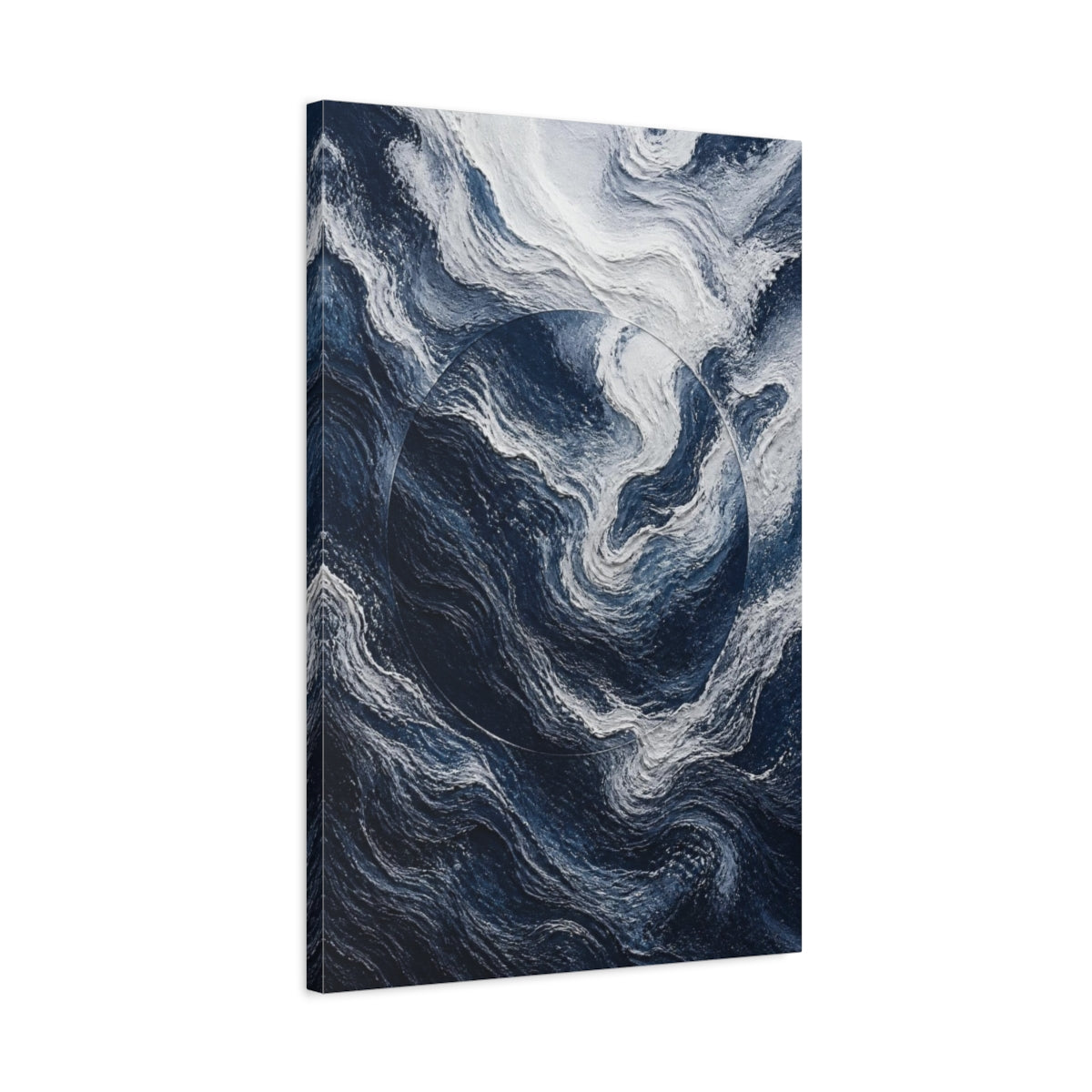 Side Mockup 2. Hidden Wave Circle shown as canvas print