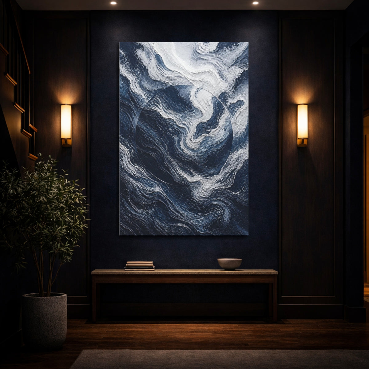 Mockup 4. Hidden Wave Circle shown as canvas print
