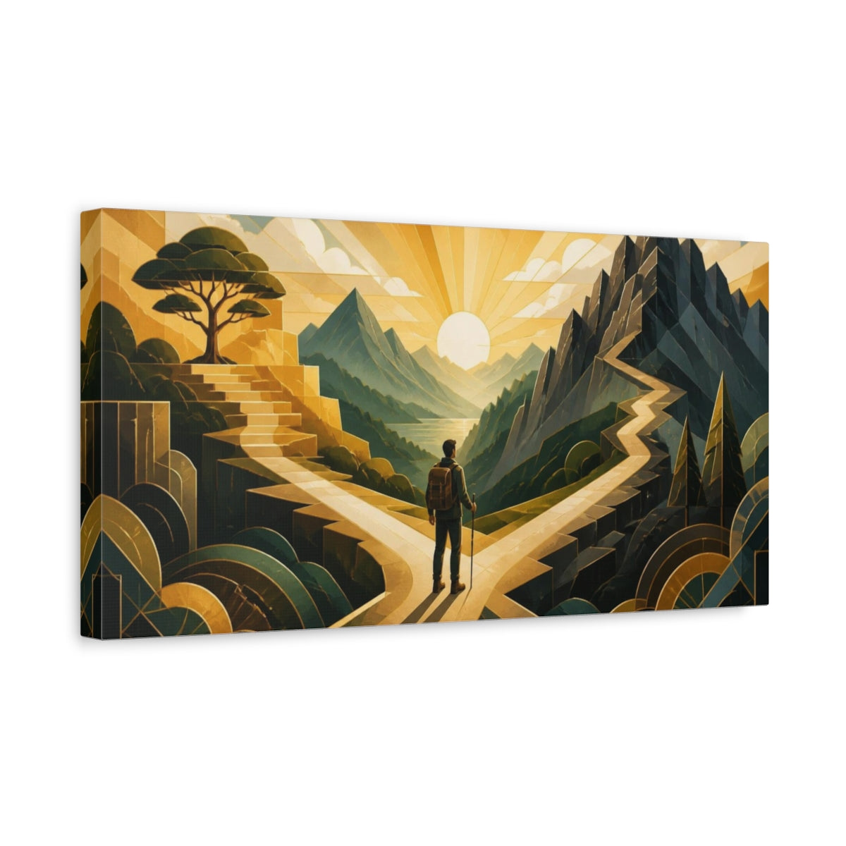 Side Mockup 3. Hiker Motivation At Dawn shown as canvas print