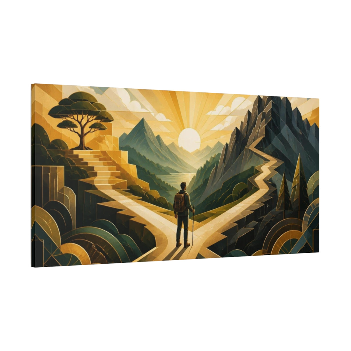 Side Mockup 2. Hiker Motivation At Dawn shown as canvas print