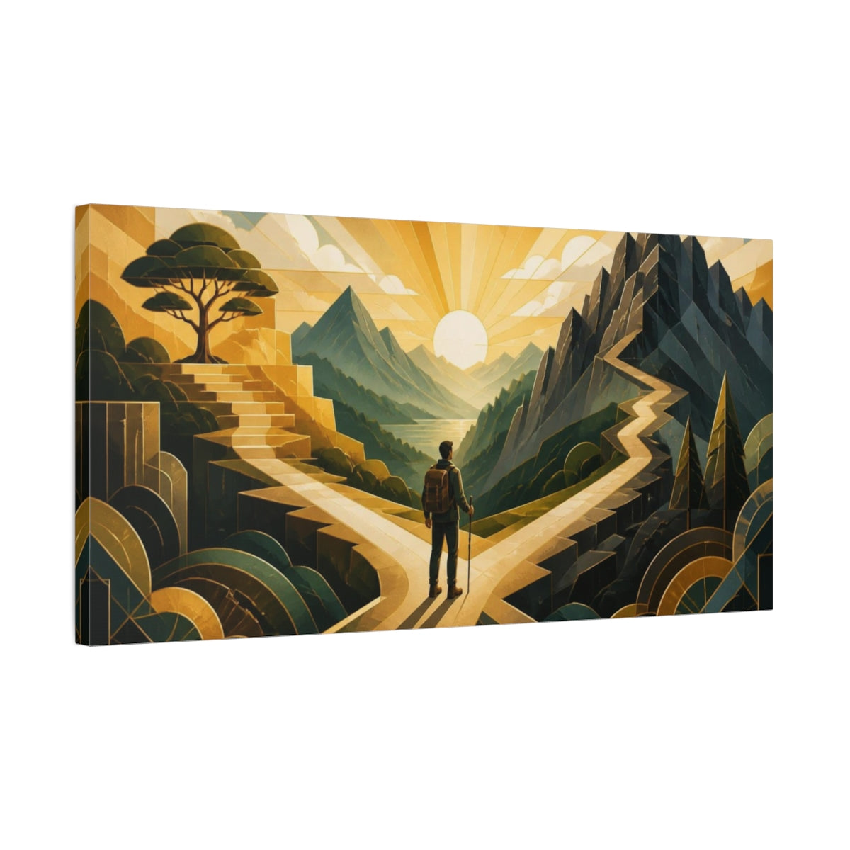 Side Mockup 1. Hiker Motivation At Dawn shown as canvas print