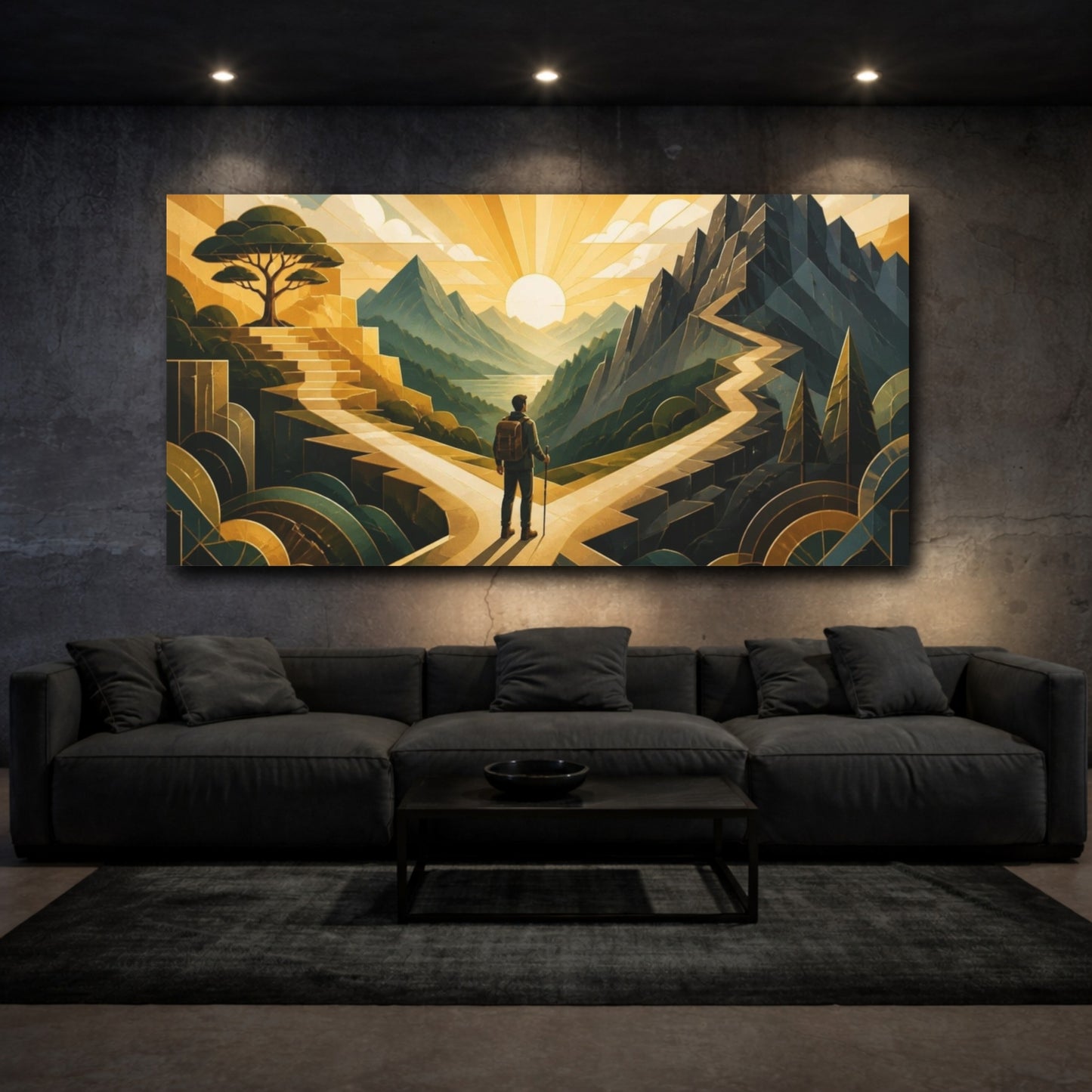 Mockup 3. Hiker Motivation At Dawn shown as canvas print
