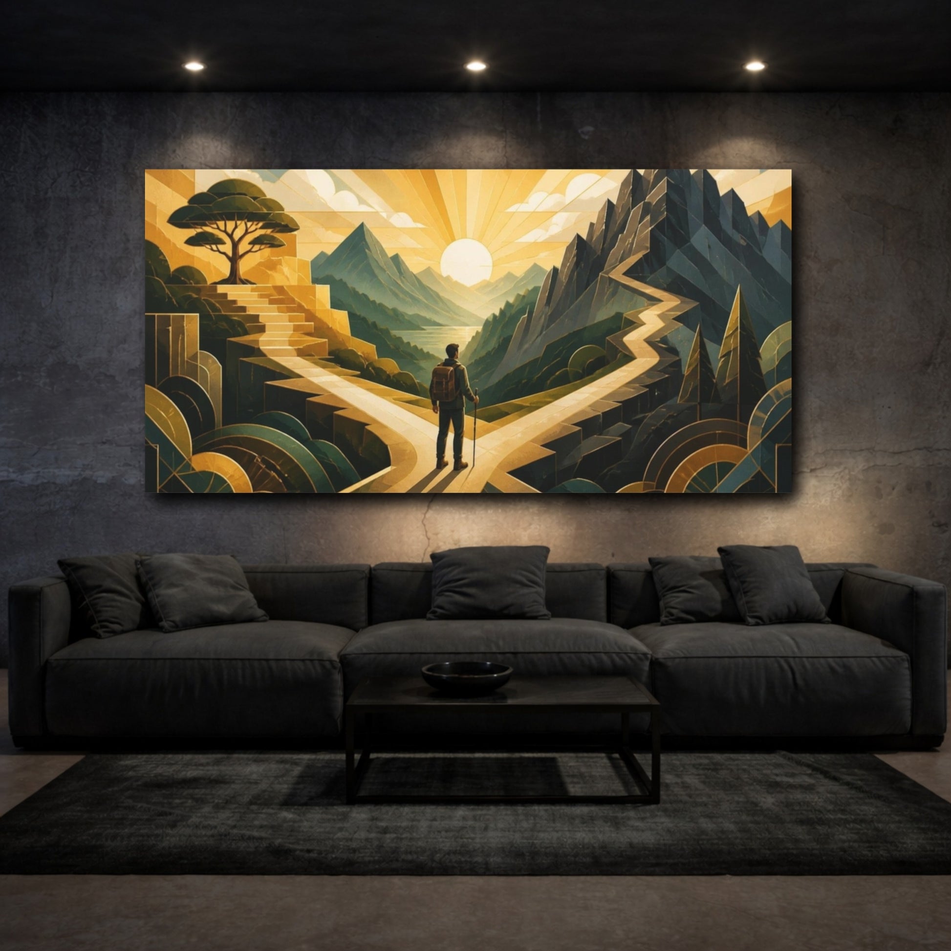 Mockup 3. Hiker Motivation At Dawn shown as canvas print