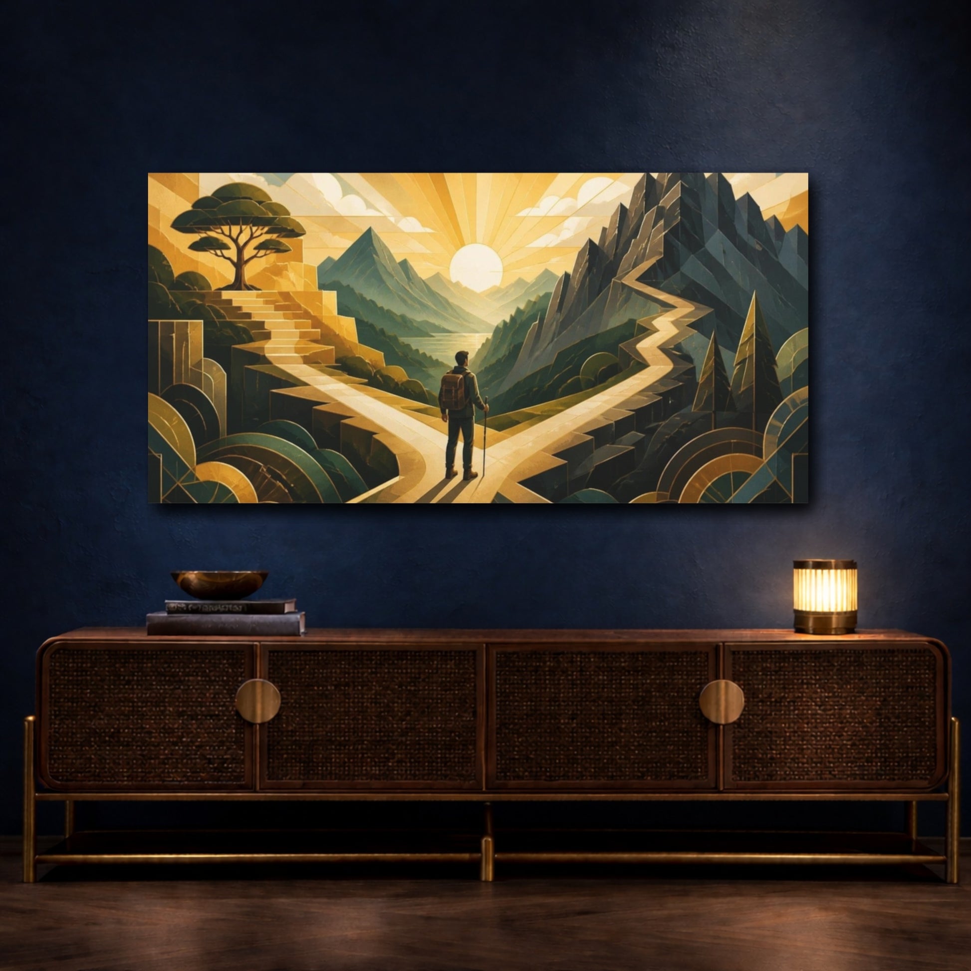 Mockup 4. Hiker Motivation At Dawn shown as canvas print