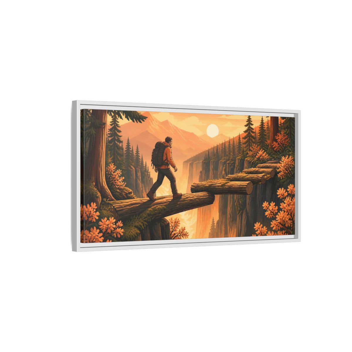 Side Mockup 1. Hiker Motivation Journey shown as framed canvas print