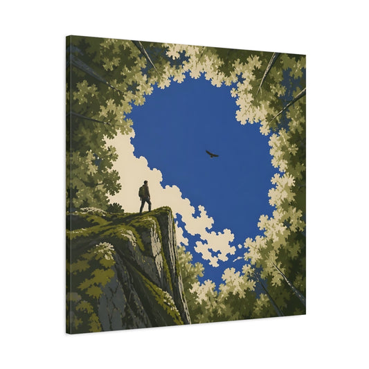 Main Mockup. Hiker On Cliff Edge shown as canvas print
