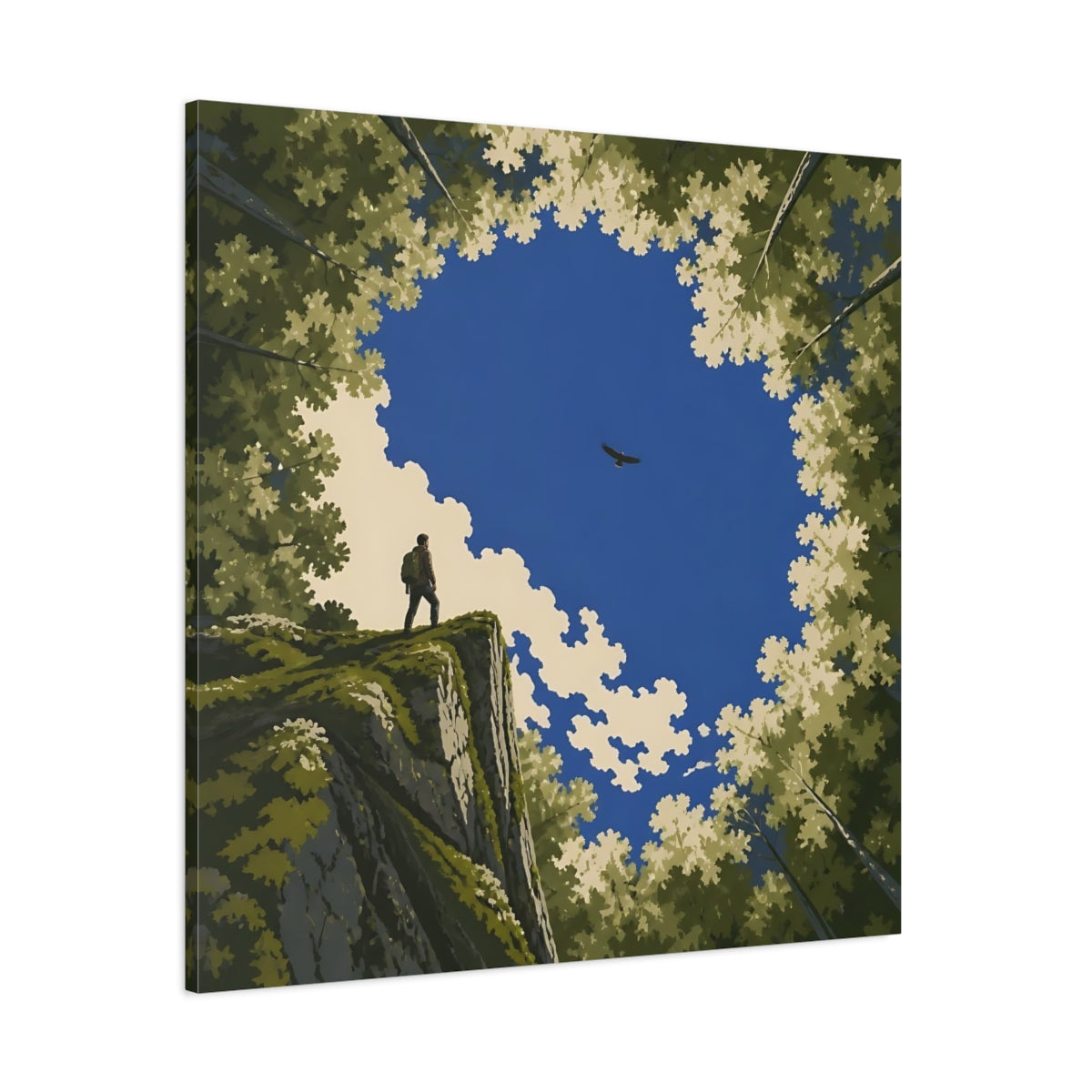 Side Mockup 1. Hiker On Cliff Edge shown as canvas print