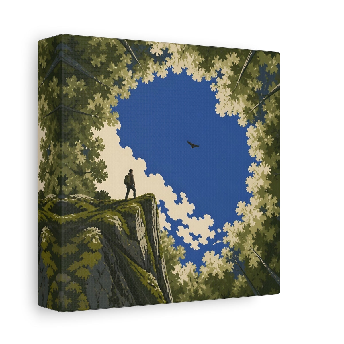 Side Mockup 2. Hiker On Cliff Edge shown as canvas print