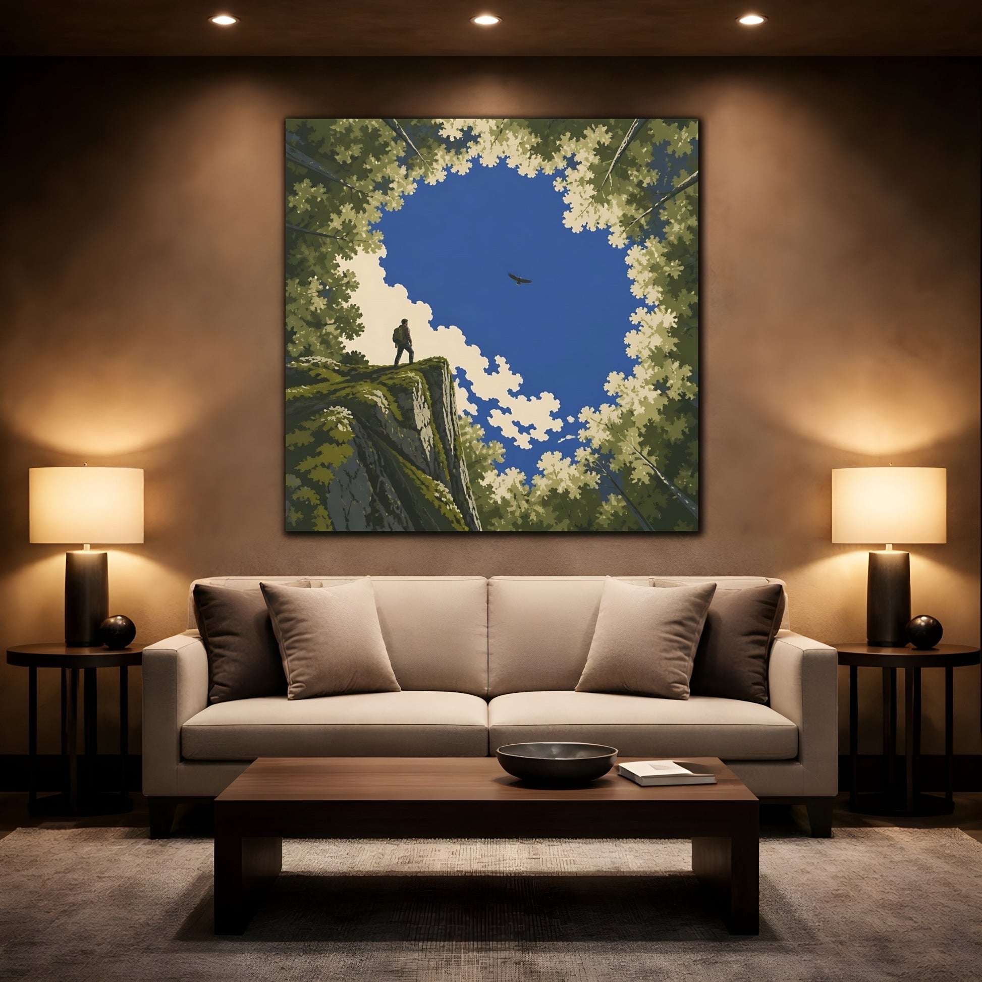 Mockup 2. Hiker On Cliff Edge shown as canvas print