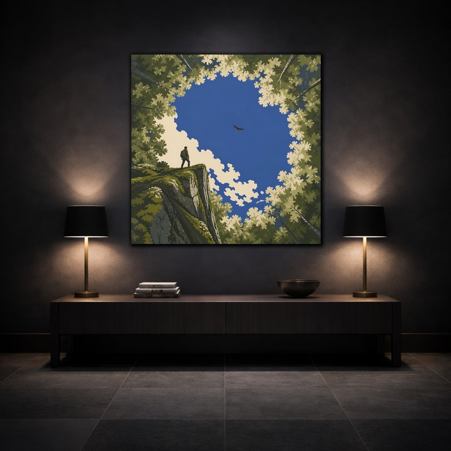 Mockup 3. Hiker On Cliff Edge shown as canvas print