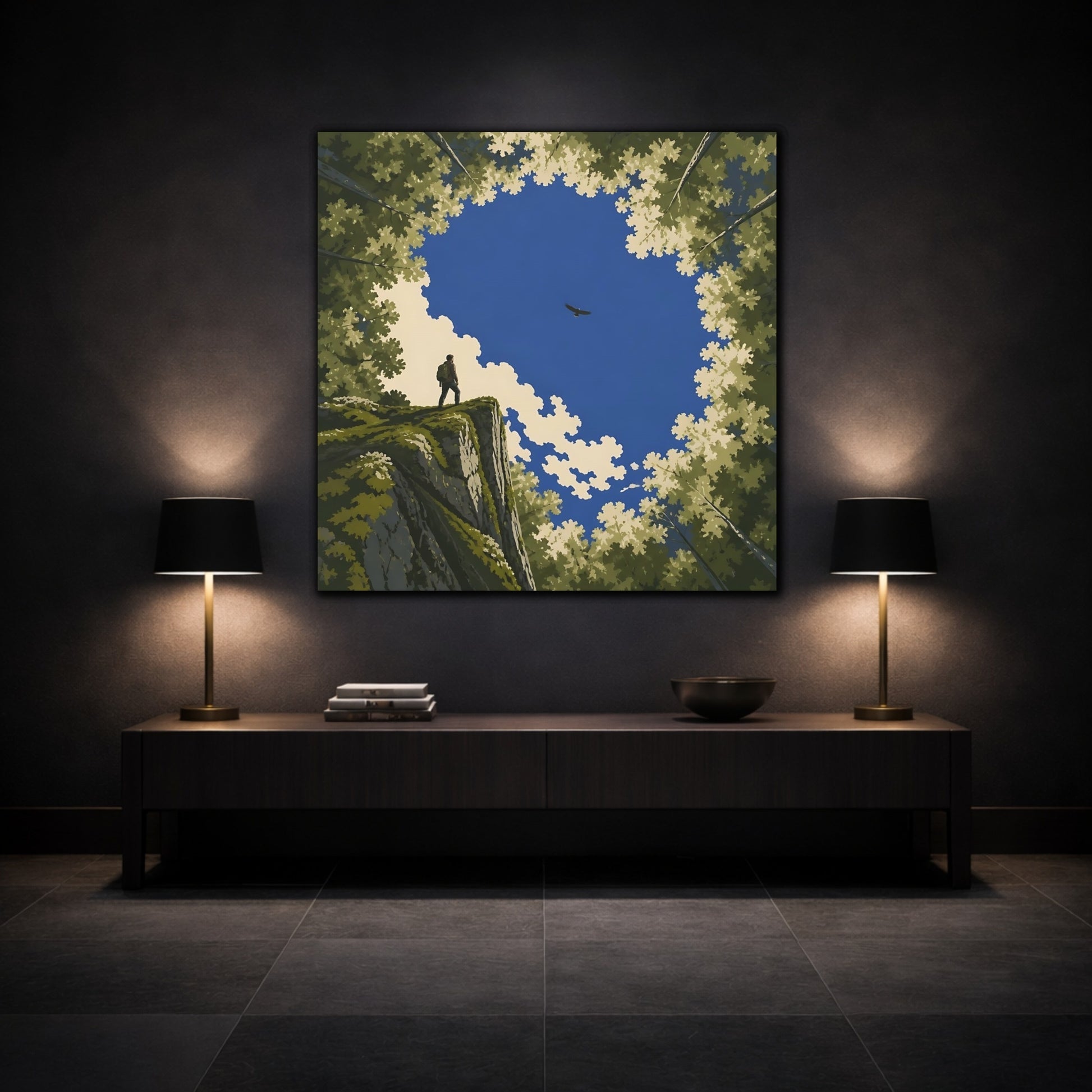 Mockup 3. Hiker On Cliff Edge shown as canvas print