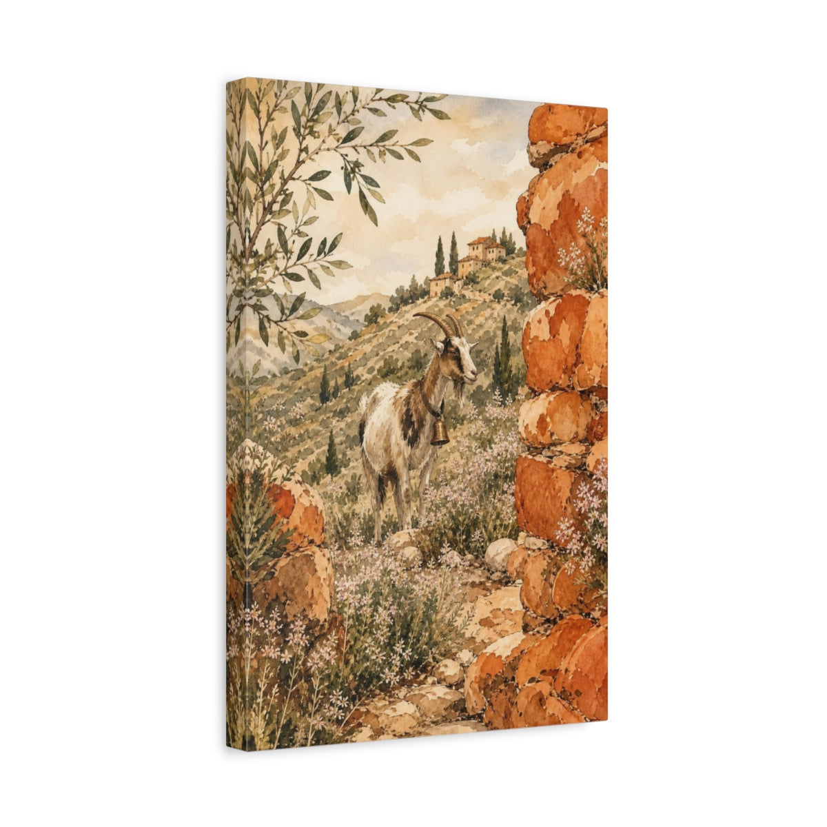 Side Mockup 4. Hillside Goat With Bell shown as canvas print