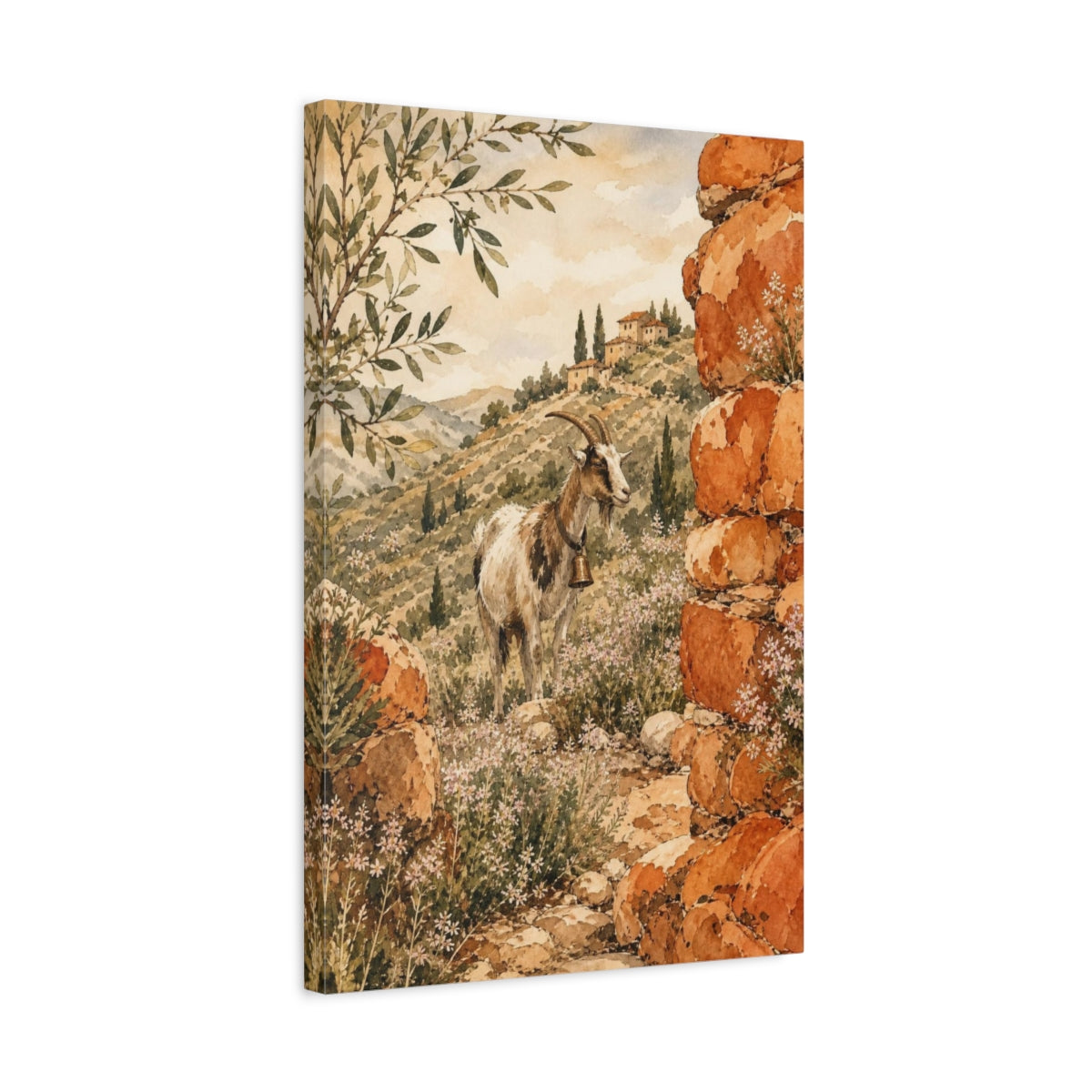 Side Mockup 3. Hillside Goat With Bell shown as canvas print