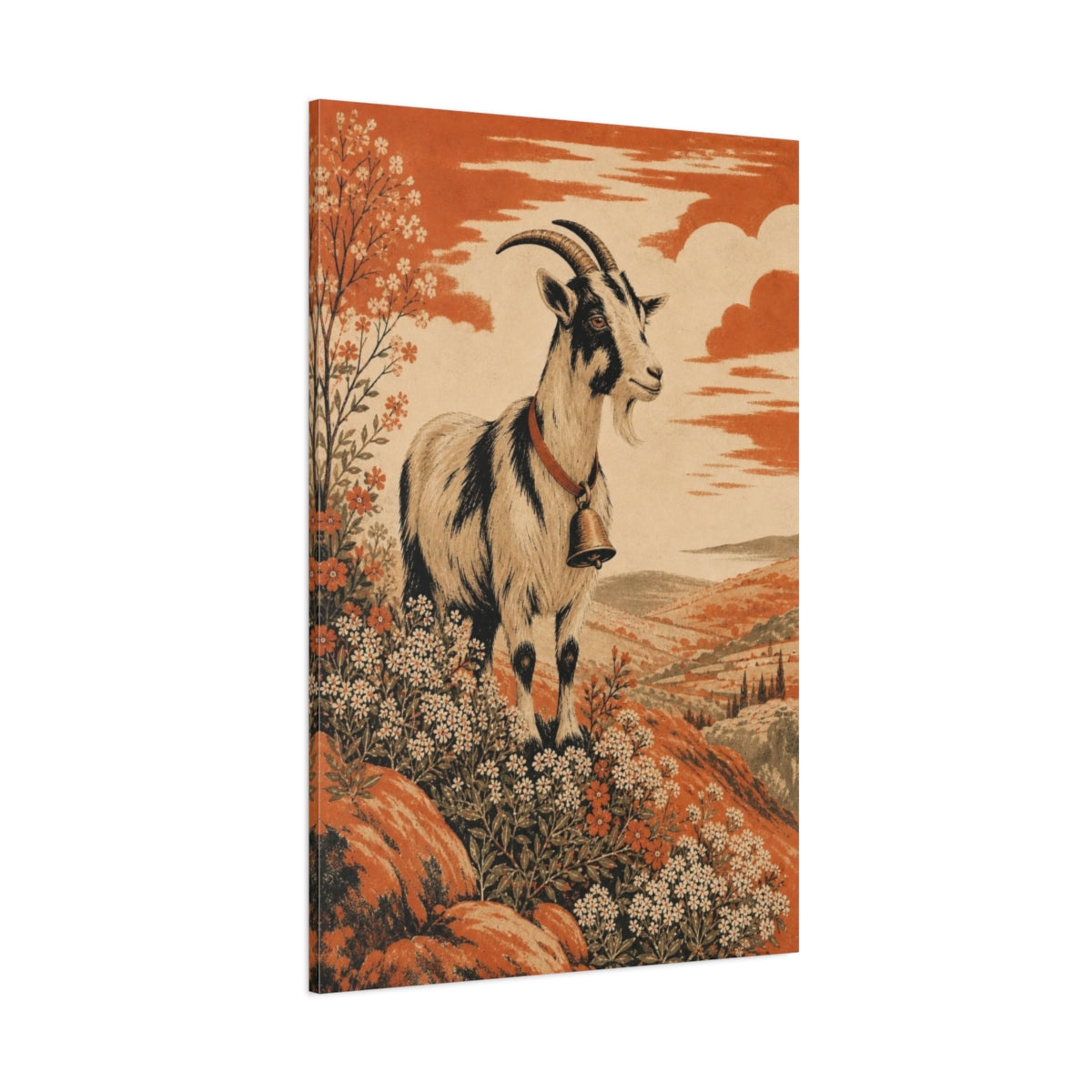 Side Mockup 1. Hillside Goat With Bell shown as canvas print