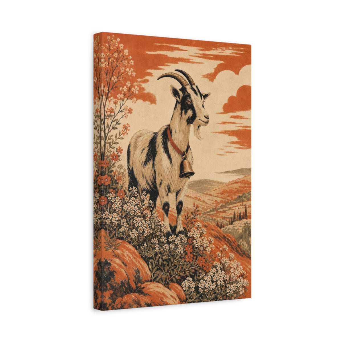 Side Mockup 4. Hillside Goat With Bell shown as canvas print