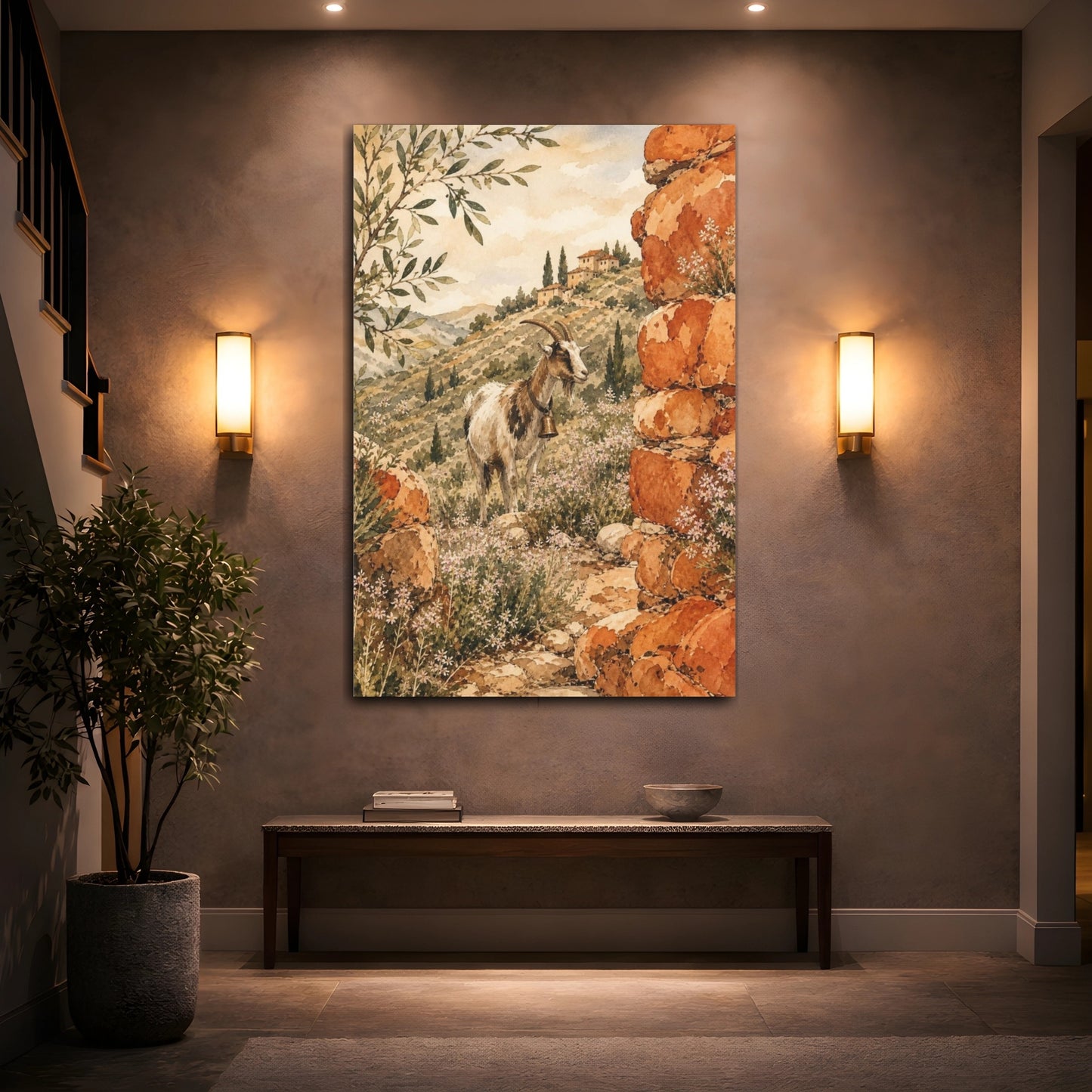 Mockup 2. Hillside Goat With Bell shown as canvas print